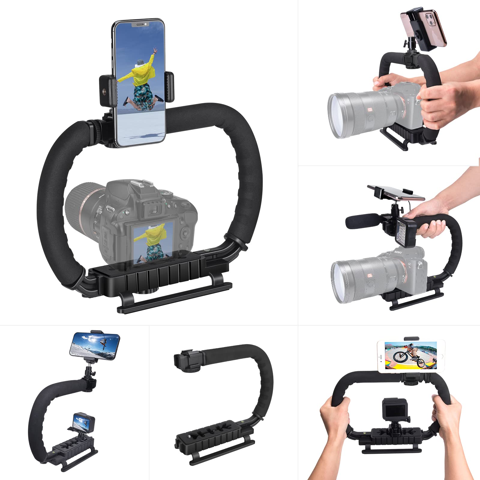 Fantaseal 3-Shoe Dslr/Mirrorless/Action Camera Camcorder Phone Stabilizer Expansion Cage Mount Moviemaking Holder Rig Youtube Tiktok Vlogging Video Kit Compatible With Gopro Canon Nikon Sony Iphone Android