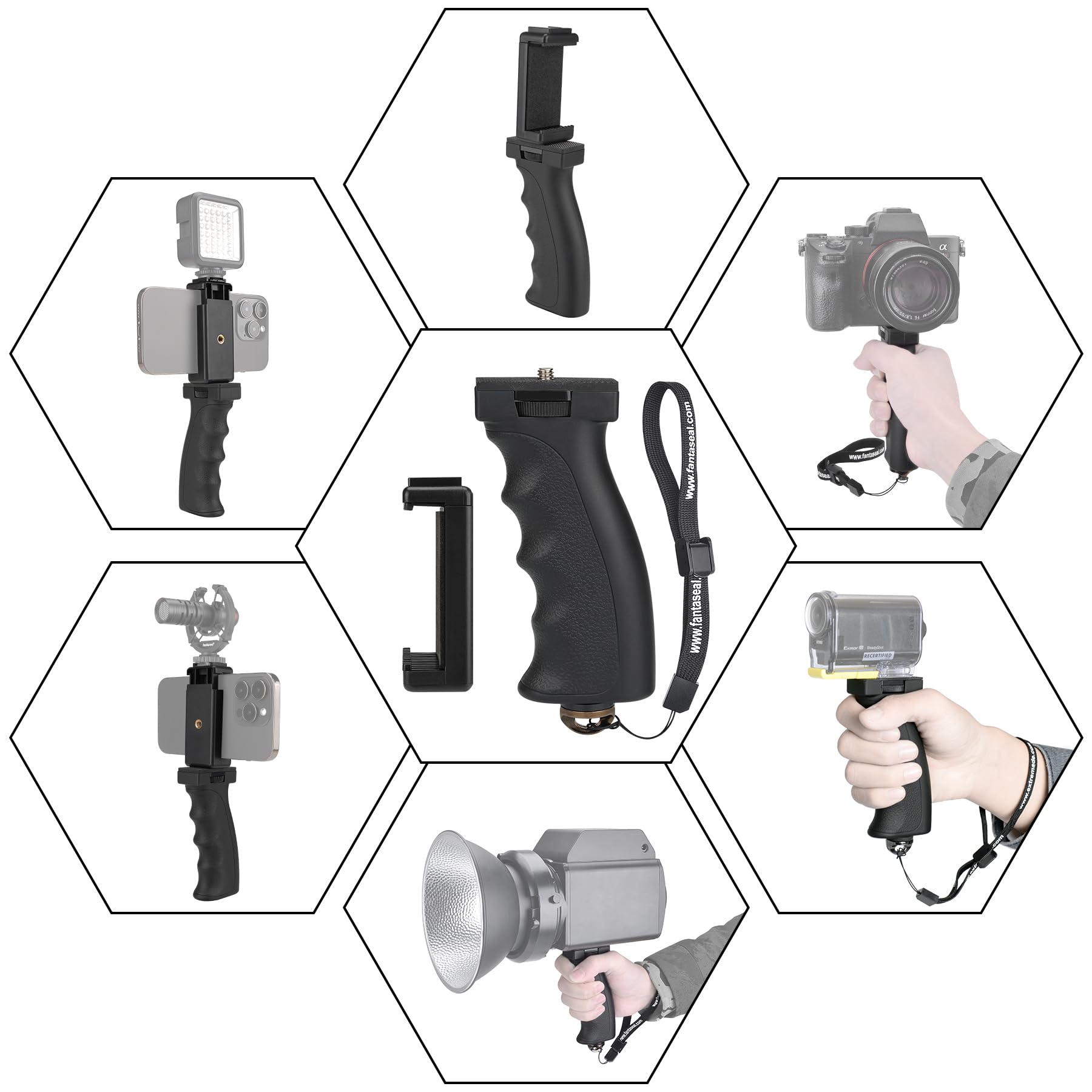 Fantaseal Universal Ergonomic Anti-Fall Mobile Phone Smartphone Handle Stabilizer Mount Rig Portable Selfie Stick Tripod Handheld Vlogging Monopod For 60-85Mm Wide Iphone Samsung Android