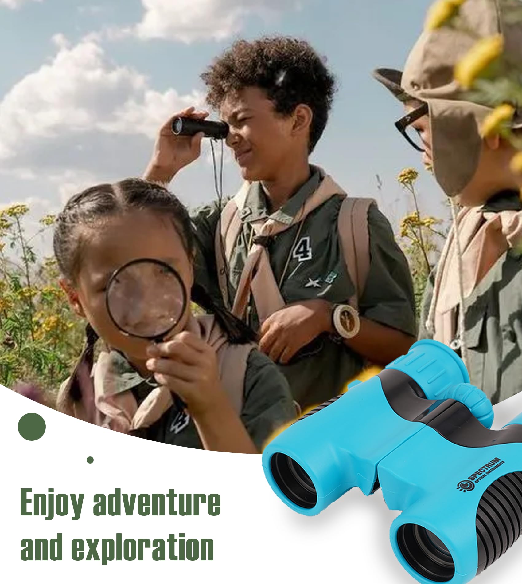 Spectrum Optical Instruments Spectrumoi Binocular For Kids,8X21 Kid Binoculars, Binoculars For Kids 8-12, Toy Binoculars For Kids 5-7, Blue Binocular