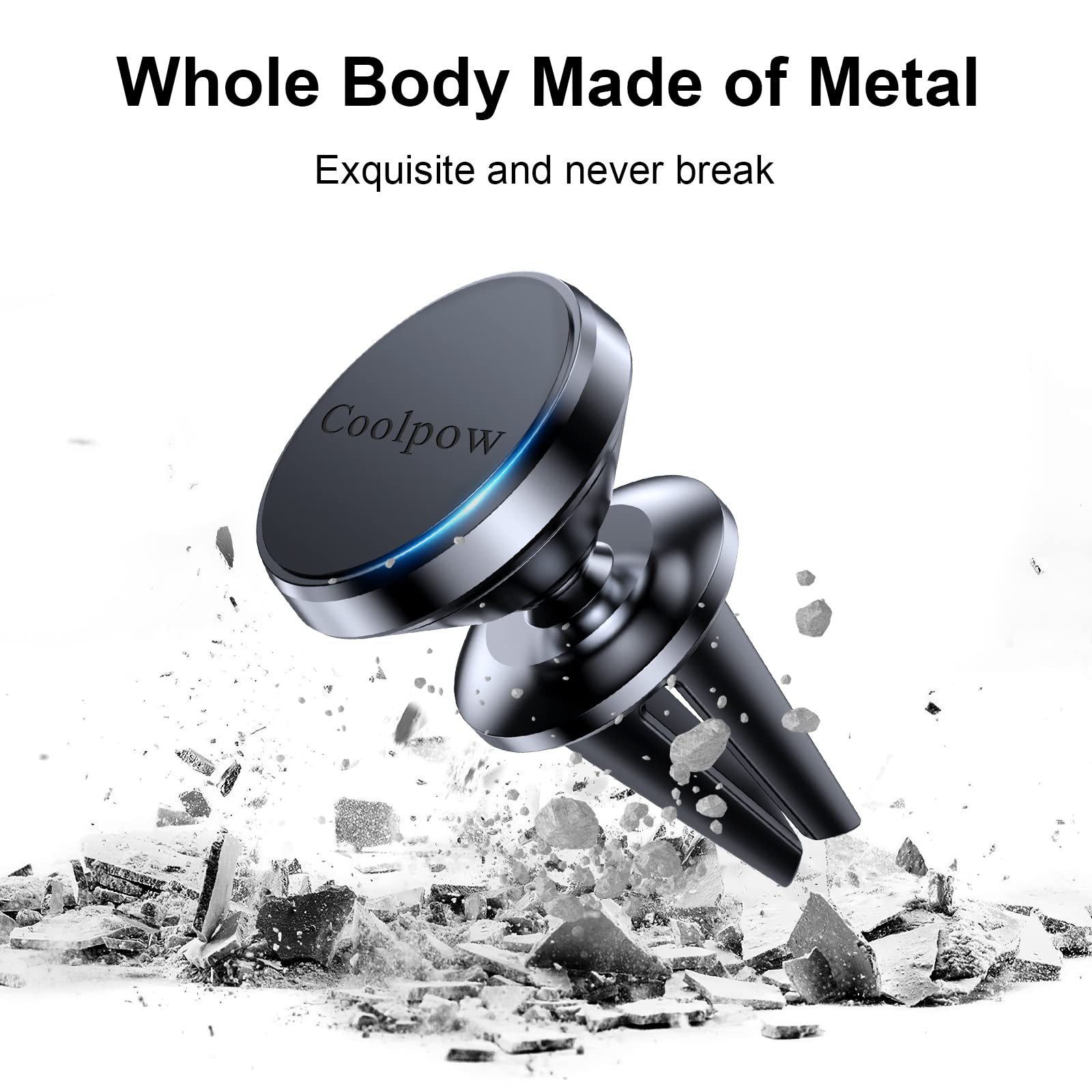 Coolpow 【2-Pack】Car Vent Magnetic Phone Mount[ Easily Install ] Reusable Magnetic Phone Holder For Car Vent Air[ Strong Magnet ] [ 360° Rotation ] Fit For Iphone 13 12 11 Pro Max Samsung & All Cell Phone