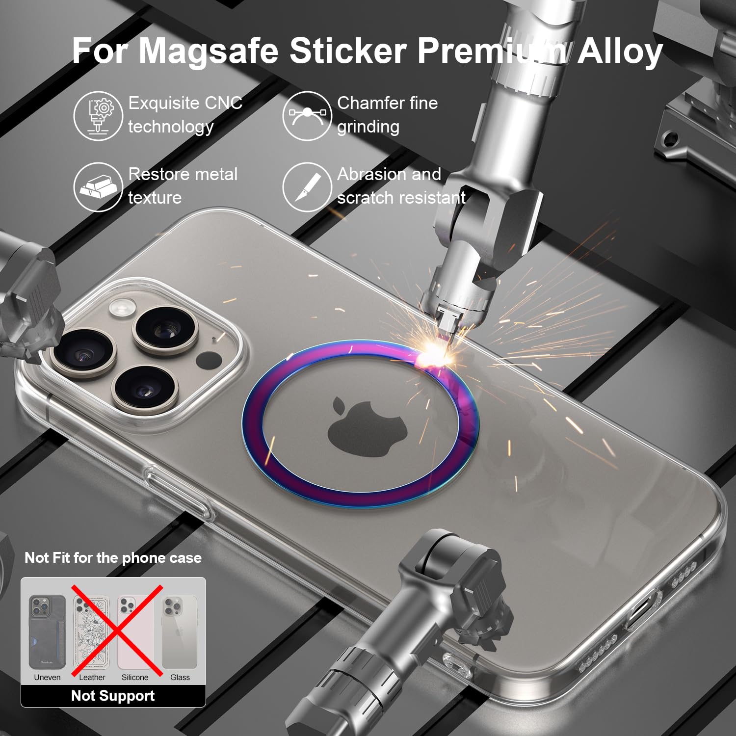 Kismer Magnetic Ring Sticker For Magsafe Premium Universal Conversion Magnetic Adapter Kit For Kindle,Phone Case,Wireless Charger, Car Mount, Wallet, 2Pack (Mirror Mulitcolor 0.5Mm)