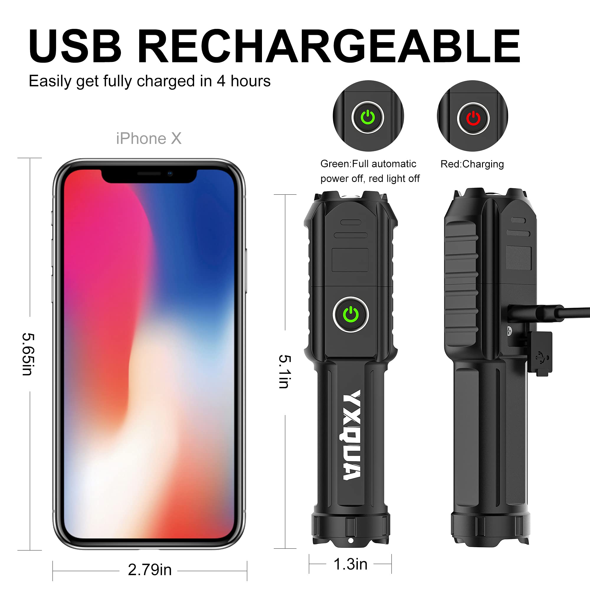 Yxqua Usb Rechargeable Flashlight - Small & Bright Led Mini Flashlights, High Lumens, 4 Modes, Zoomable, The Size Of Pocket  For Kids (4 Pack)