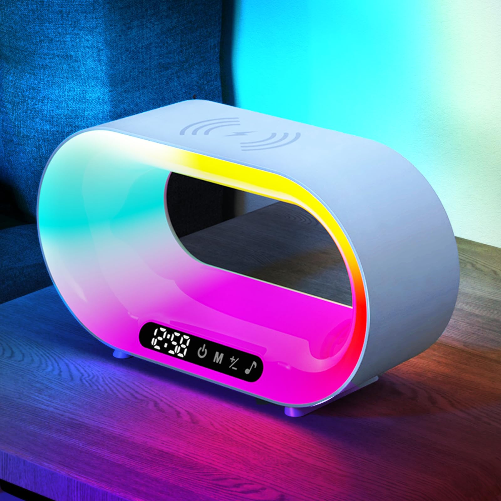 Kexu Touch Bedside Table Lamp For Bedroom Wake Up Night Light With 15W Wireless Charger Rgb Lamps For Night Stands With Alarm Clock Beside Lamps For Bedroom Living Room
