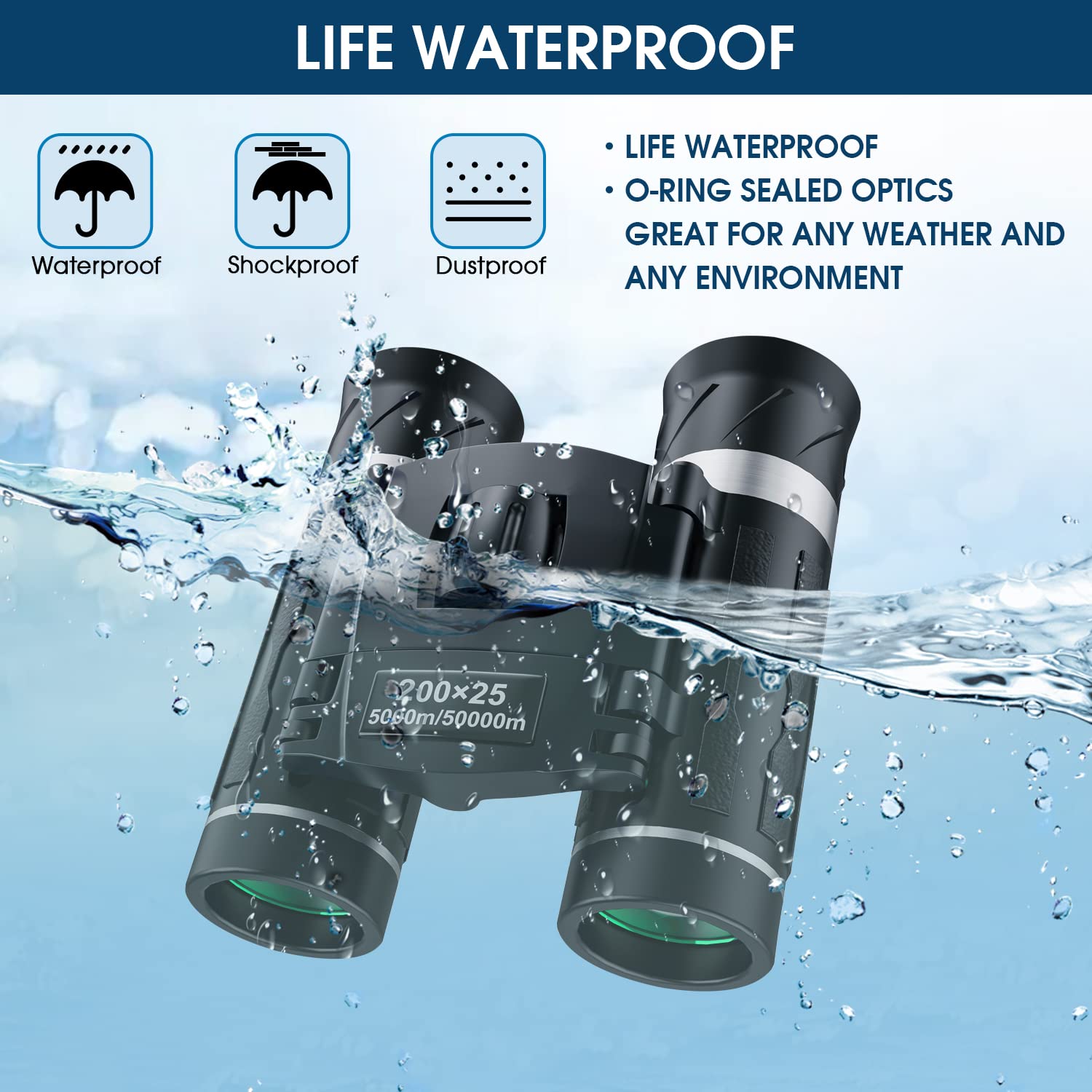 Flyant 200X25 Compact Binoculars For Adults And Kids, High Powered Mini Pocket Binoculars, Waterproof Small Binocular For Bird Watching, Hunting, Concert, Theater, Opera, Traveling, Sightseeing