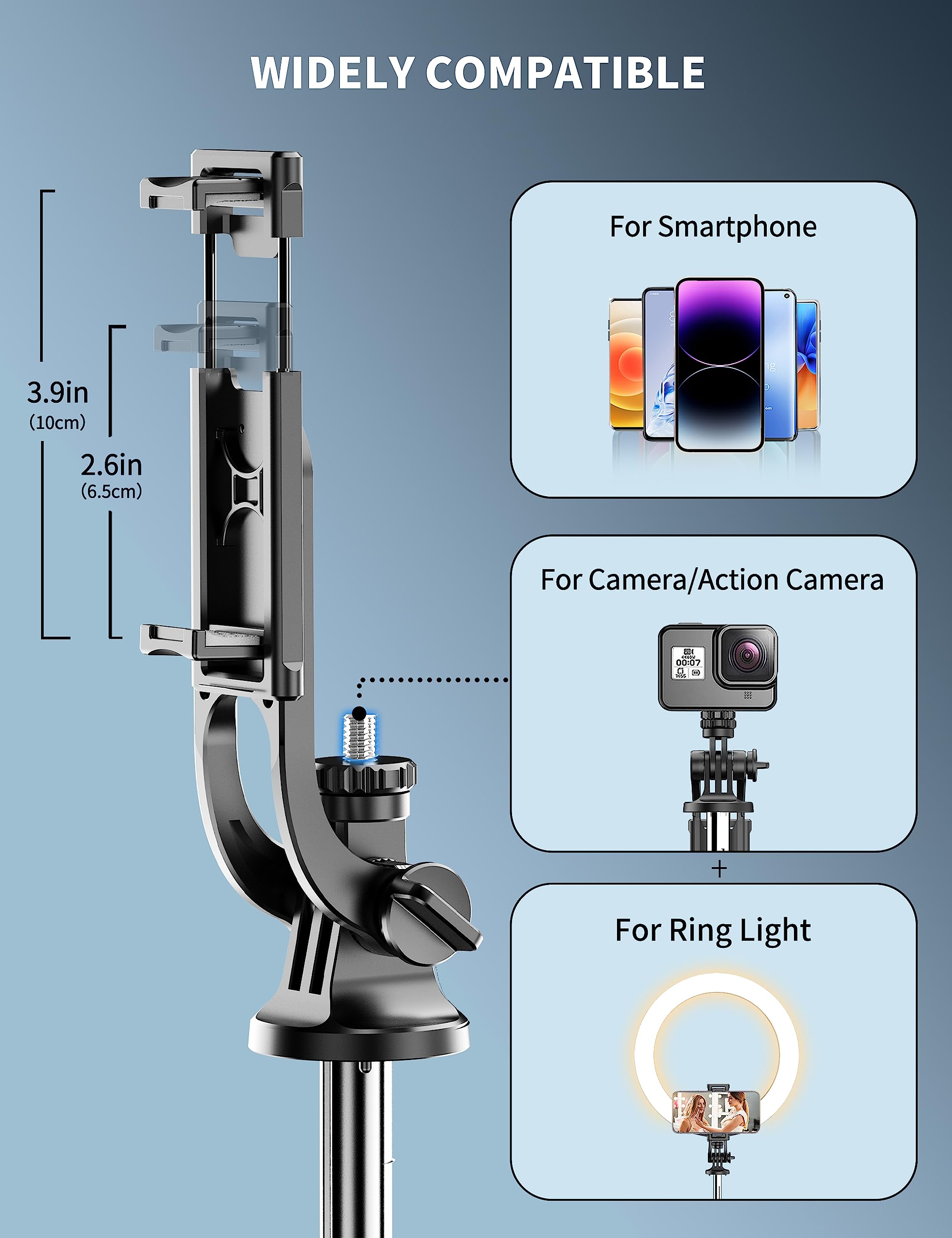 Selfieshow 71" Phone Tripod & Selfie Stick, All In One Extendable Cell Phone Tripod With Wireless Remote, Tripods Stand For Iphone & Travel Selfie Stick 360° Rotation Compatible With Iphone Android, Camera