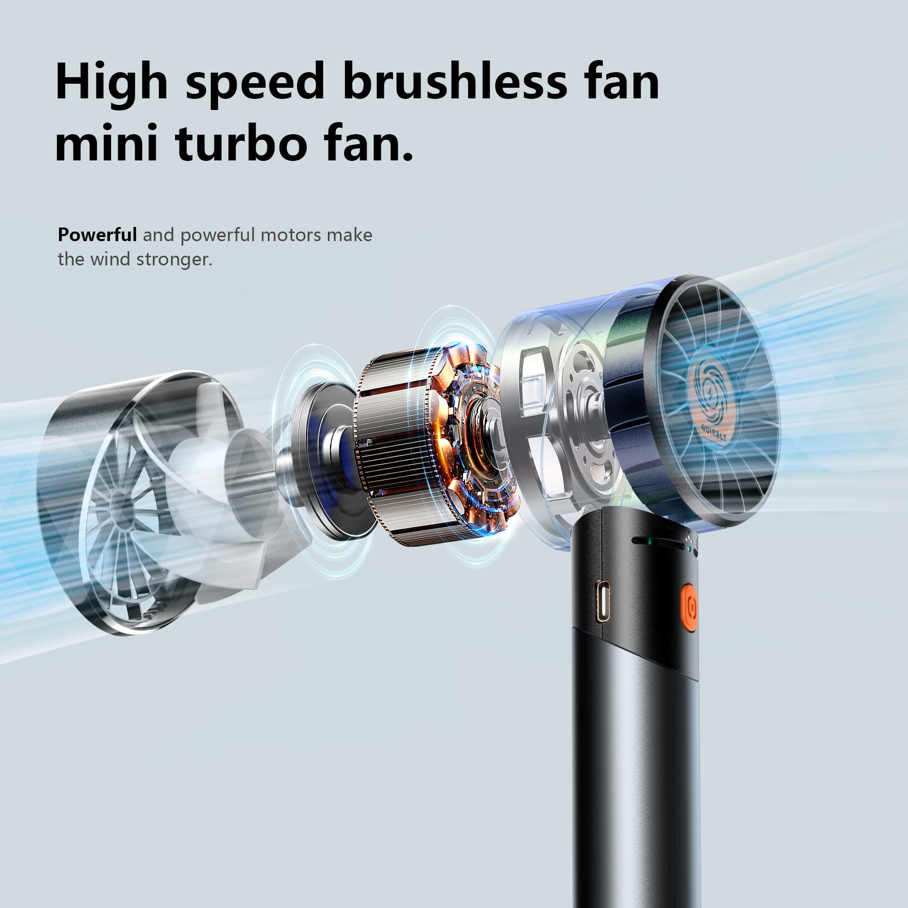 Handheld Fan,Portable Turbo Fan,Powerful Personal Fan(7000Rpm High-Speed Motor,Battery Work 3-16 H)