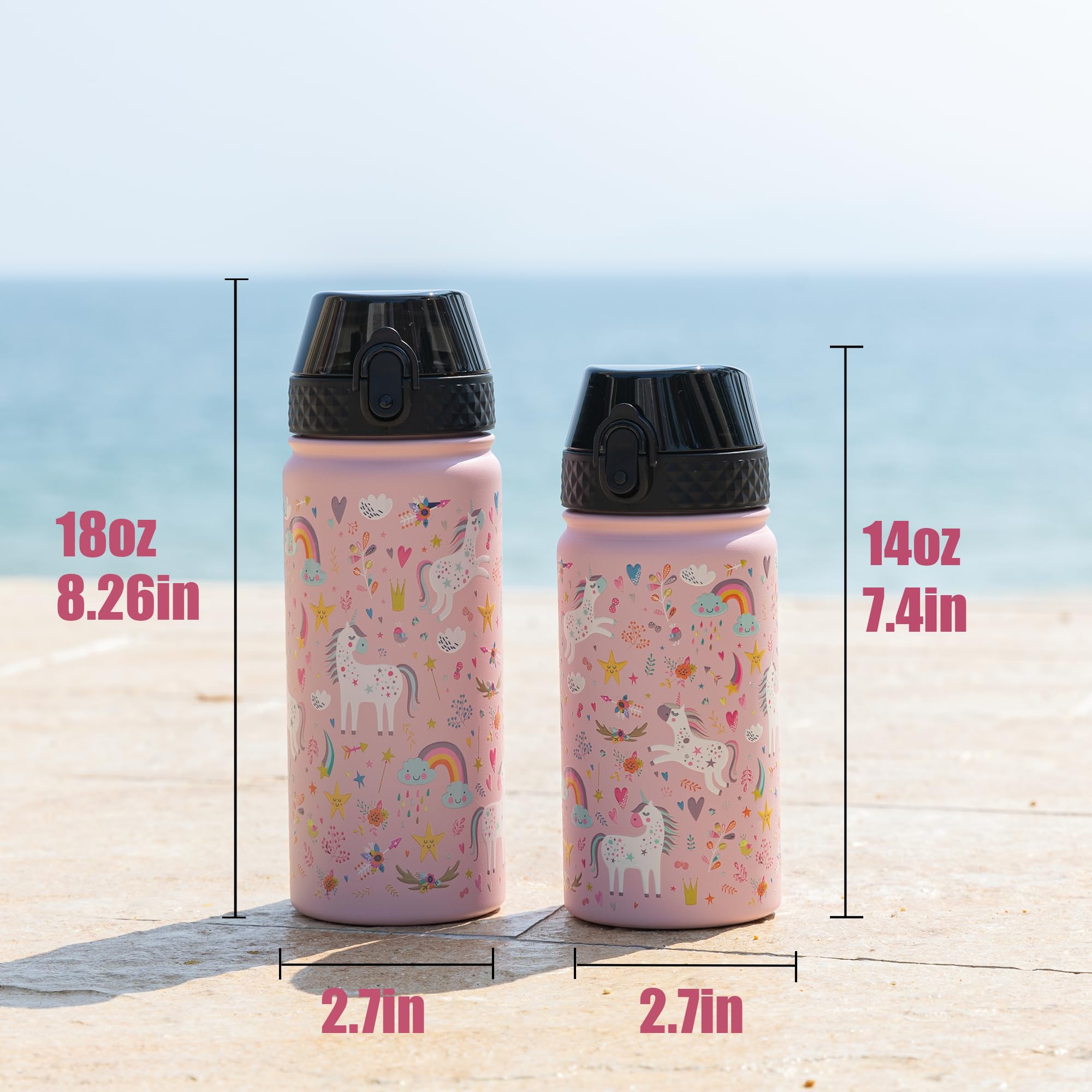 Goppus Kids Water Bottle (Straw Lid) - 14 Oz Stainless Steel Travel Bottle, Double Wall Vacuum Leak
