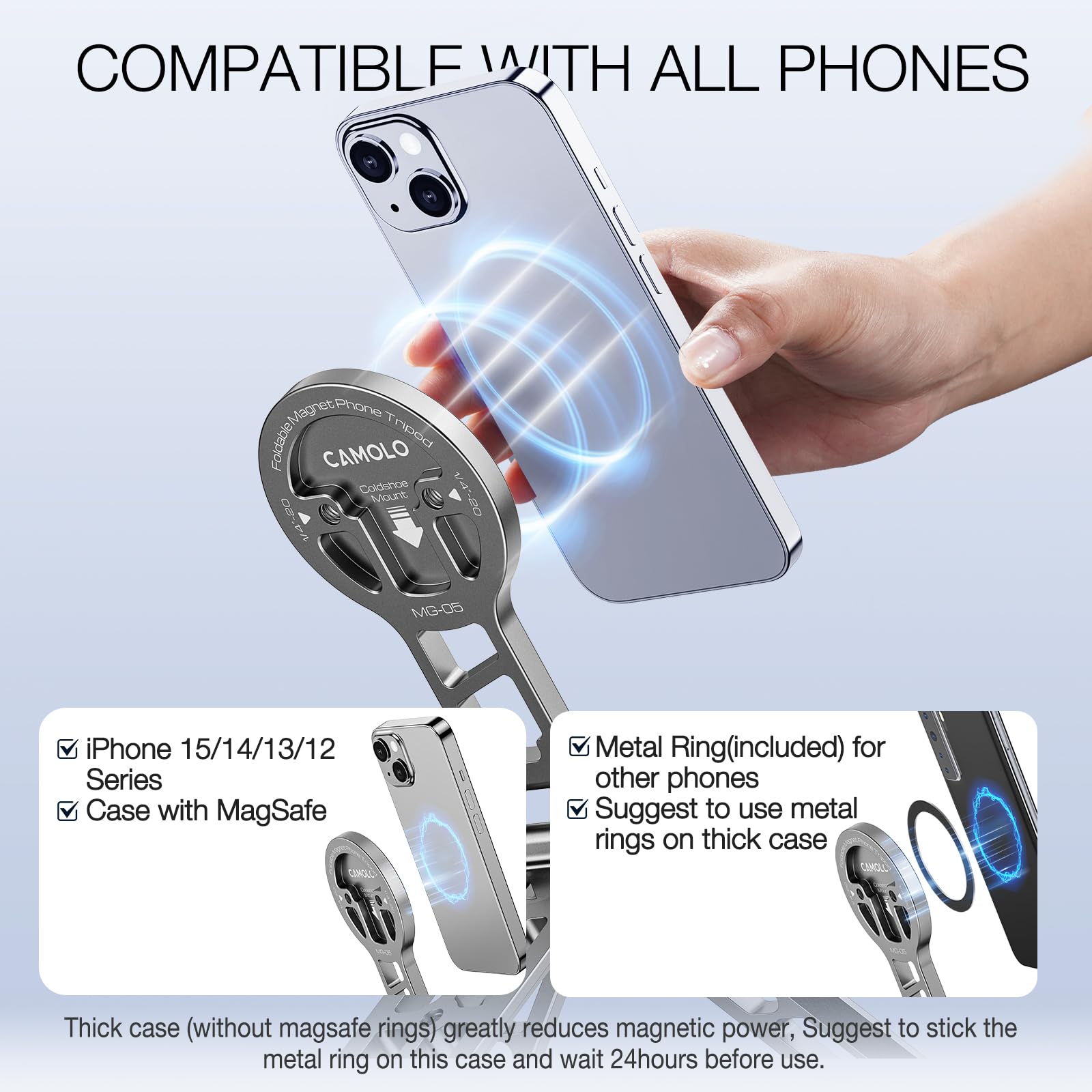 Camolo Geek Magnetic Pocket Phone Tripod Foldable Compatible With Magsafe For Iphone 15/14/13/12 Plus Pro Max Series, Mini Cell Phone Tripod Mount Handle Smartphone Desk Stand Travel All In One