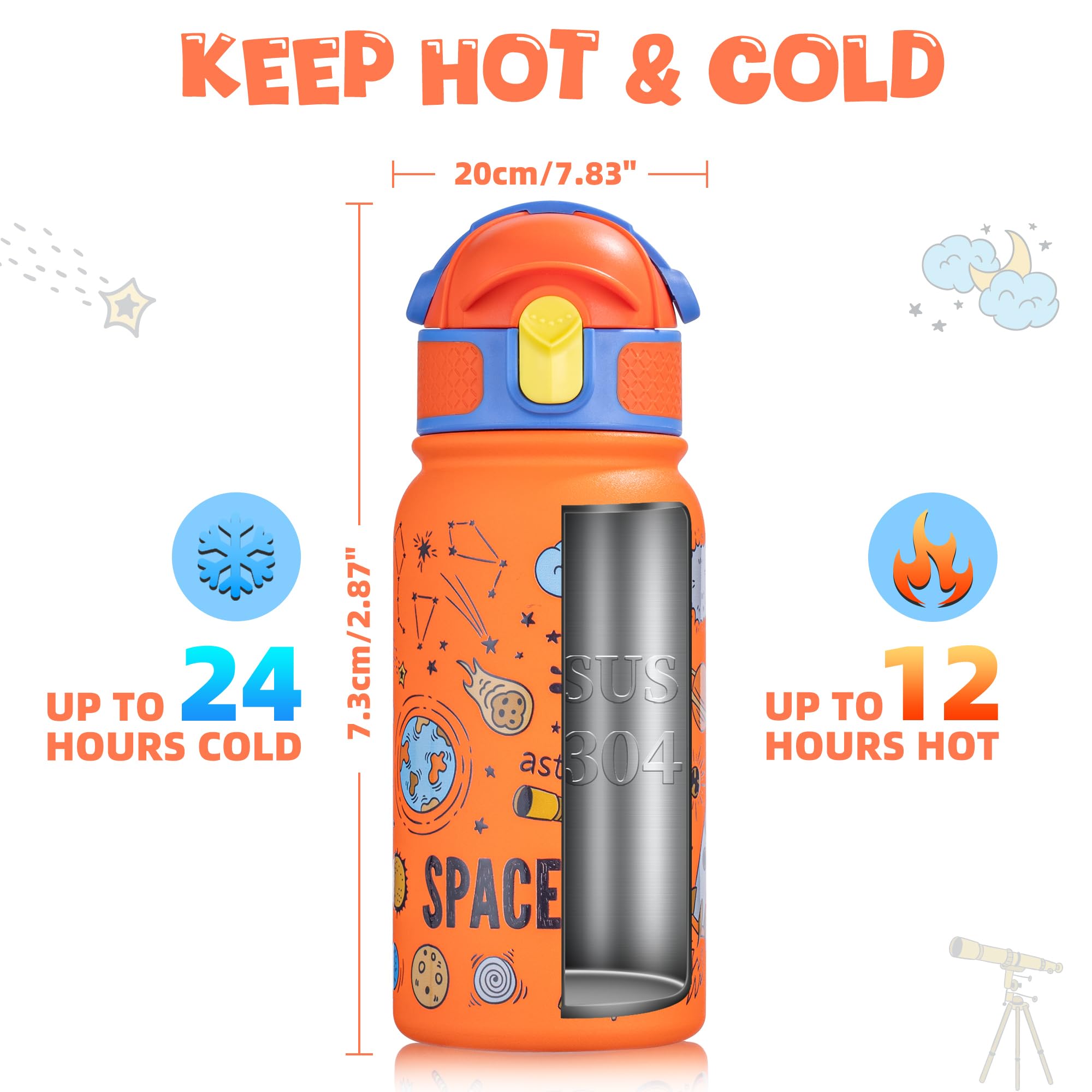 Oldley Kids Water Bottle 12Oz Insulated Water Bottle, Double Wall Stainless Steel Vacuum Bottle