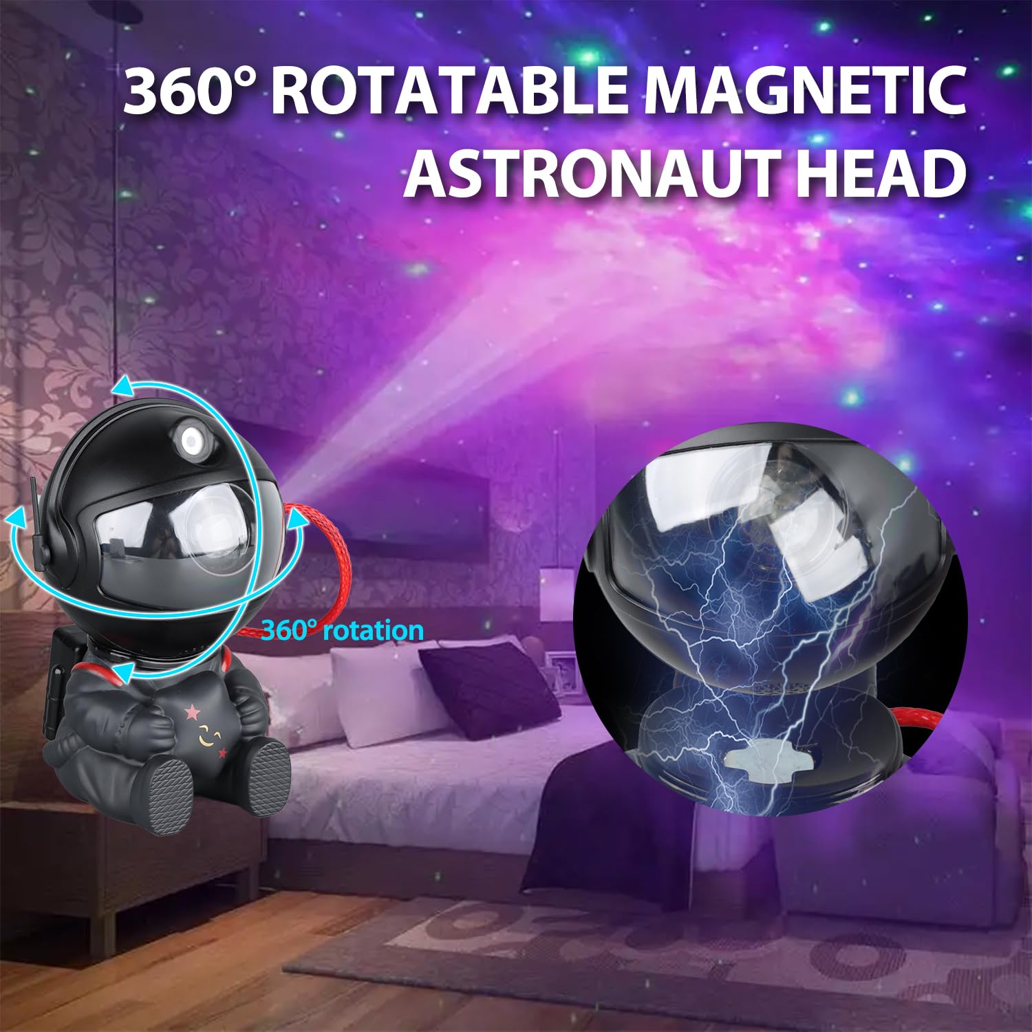 Yxqua Astronaut Star Projector, Star Projector Galaxy Light For Kids，8 Modes Remote And 270° Adjustable Led Lights For Bedroom, Girls Room Decoration, Home Theater, Ceiling, Timer(Original Black)
