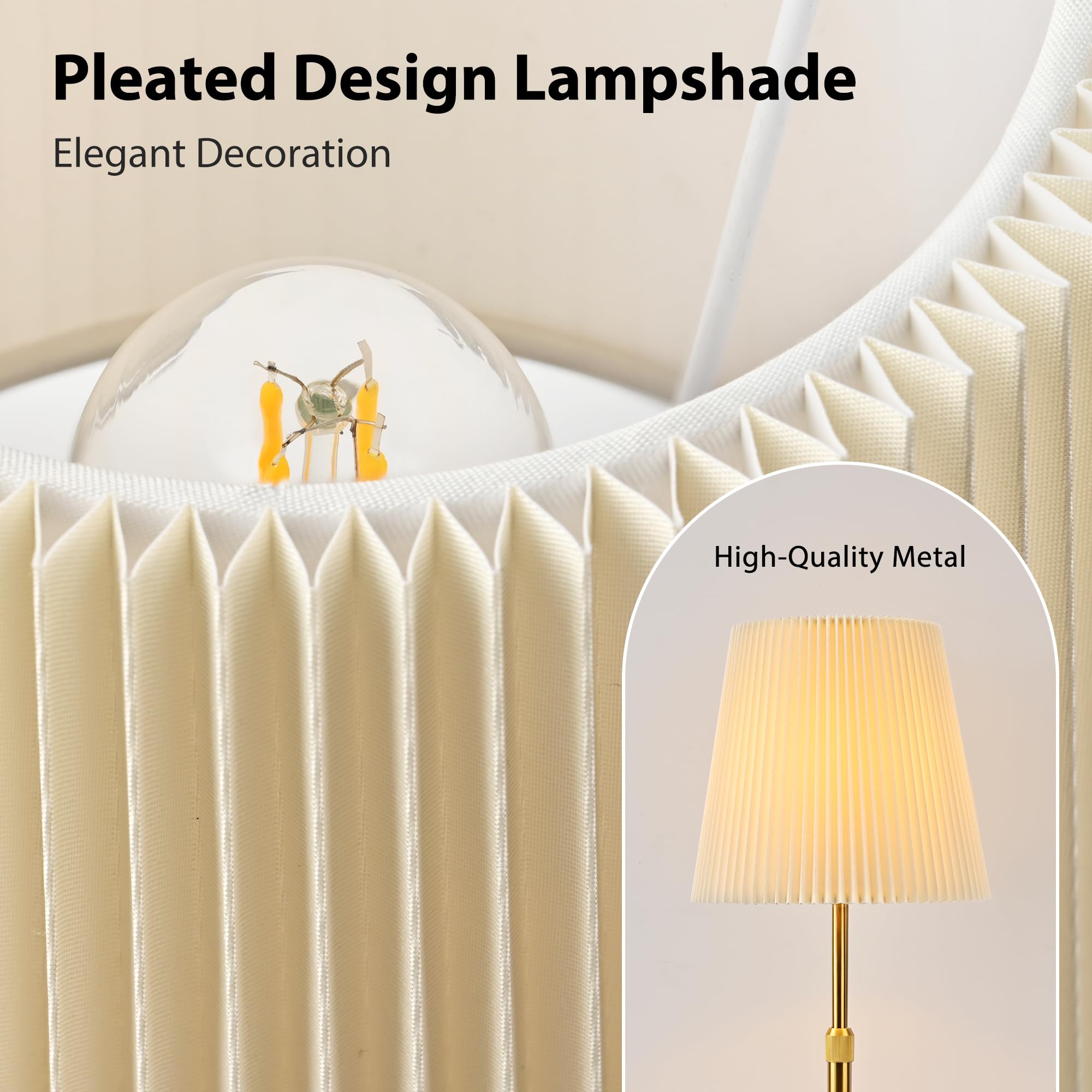Hiseego Cordless Table Lamp, 2 Bulbs Included & Fabric Shade Adjustable Decorative Lamp, 5200Mah Rechargeable Battery Operated Dimmable Touch Lamp For Kitchen, Living Room, Bedroom, Bar(Gold)