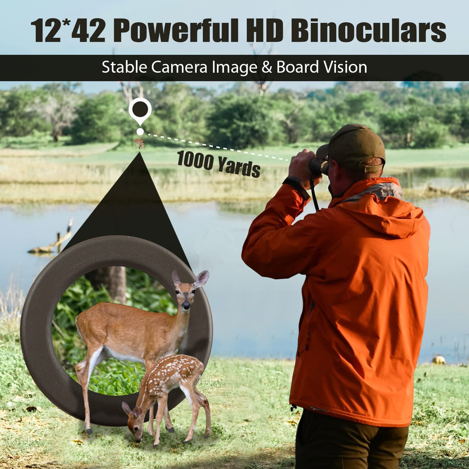 Folgtek Binoculars Adults Telescopes With 12X42 Hd Glasses Large Viewangle With Clear Low Night Vision Ipx7 Waterproof Multi Coated Field For Outdoor Observation, Camping, Hunting