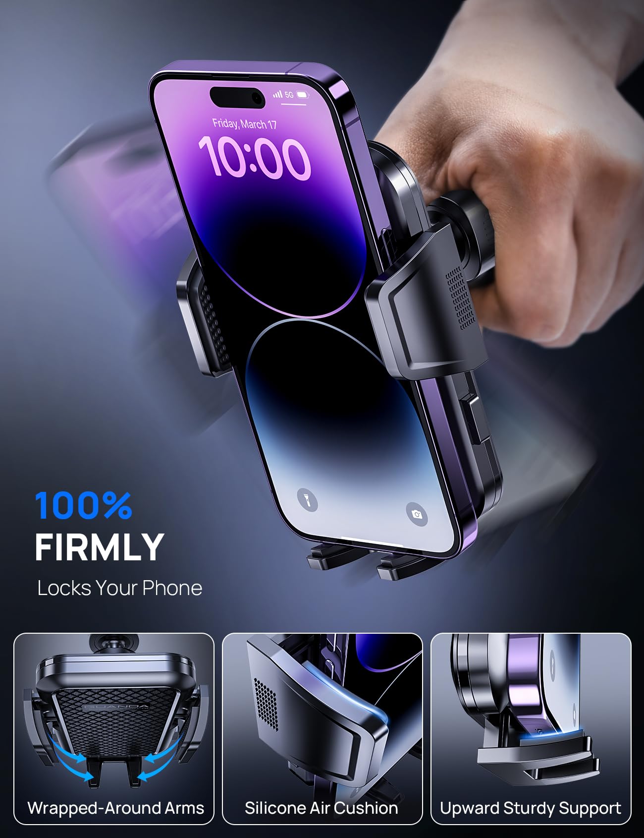 Guanda Technologies Co., Ltd. Car Phone Holder Mount For Air Vent, [Never Shake Hook Clip] 360° Adjustable Vent Clip, Compatible With Big Phones,Thick Cases, Phone Holders For Your Car–Fits Iphone, Samsung And Android