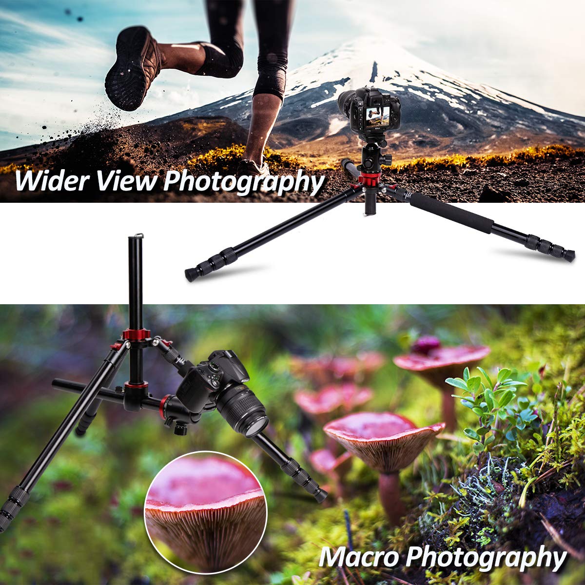 Yotilon Camera Tripod, 76’’Professional Horizontal Aluminum Alloy Tripod For Dslr With 360 Degree Ball Head Quick Release Plate, Bubble Fluid Level,Handle And Bag Travel For Canon Sony Dslr Cameras