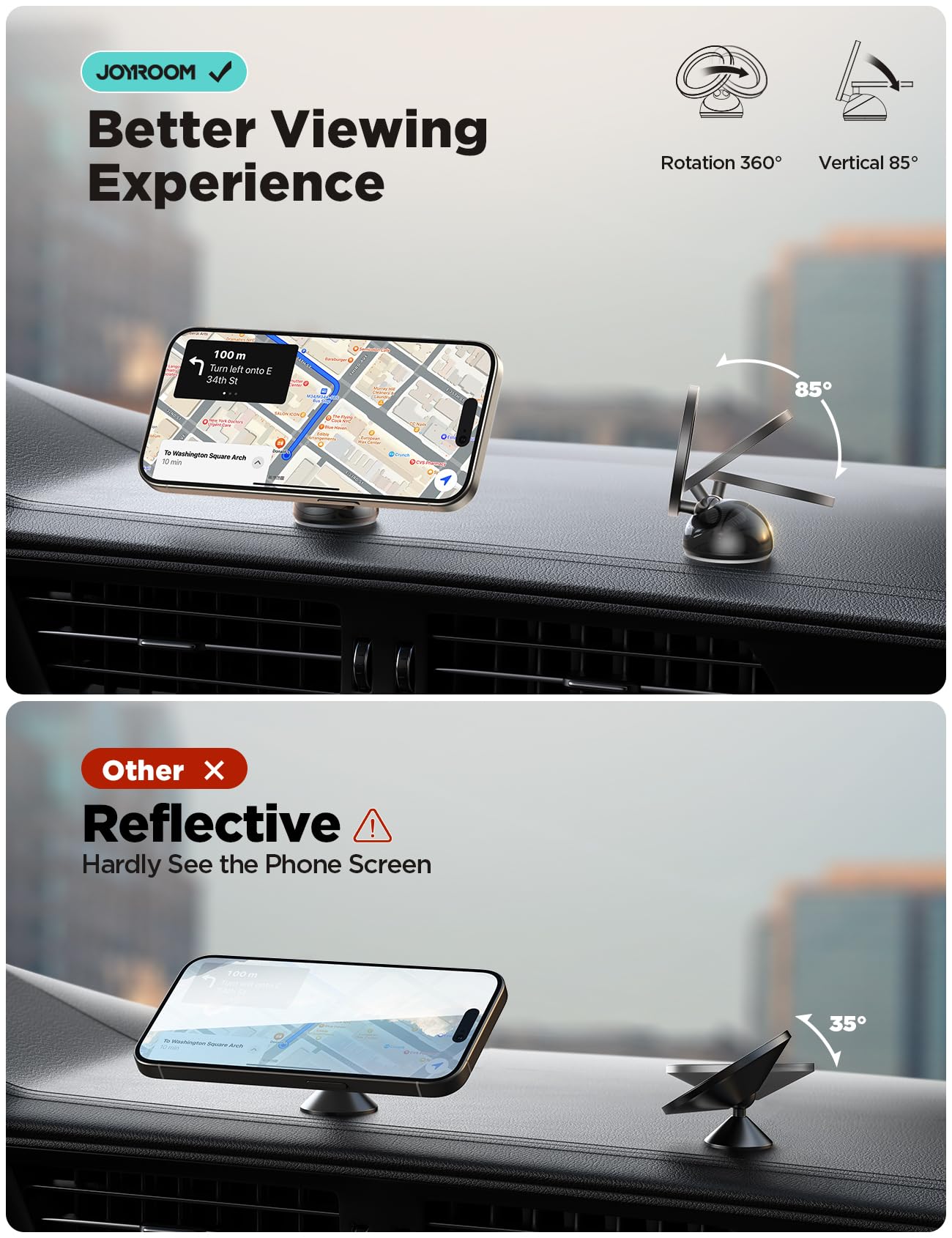 Joyroom For Magsafe Car Mount, All-Metal Magnetic Phone Holder For Car, [Stronger Magnet] Car Magnet Phone Mount For Dash, Fit For Iphone 16 15 14 13 12