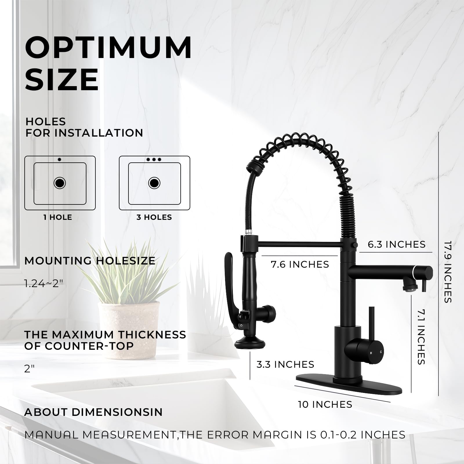 Fgkq Fgkq,Kitchen Faucets With Pull Down Sprayer, Commercial Kitchen Faucets, Two Head Kitchen Sink Faucets, High Pressure Faucet For Kitchen Sink, Stainless Steel, Black