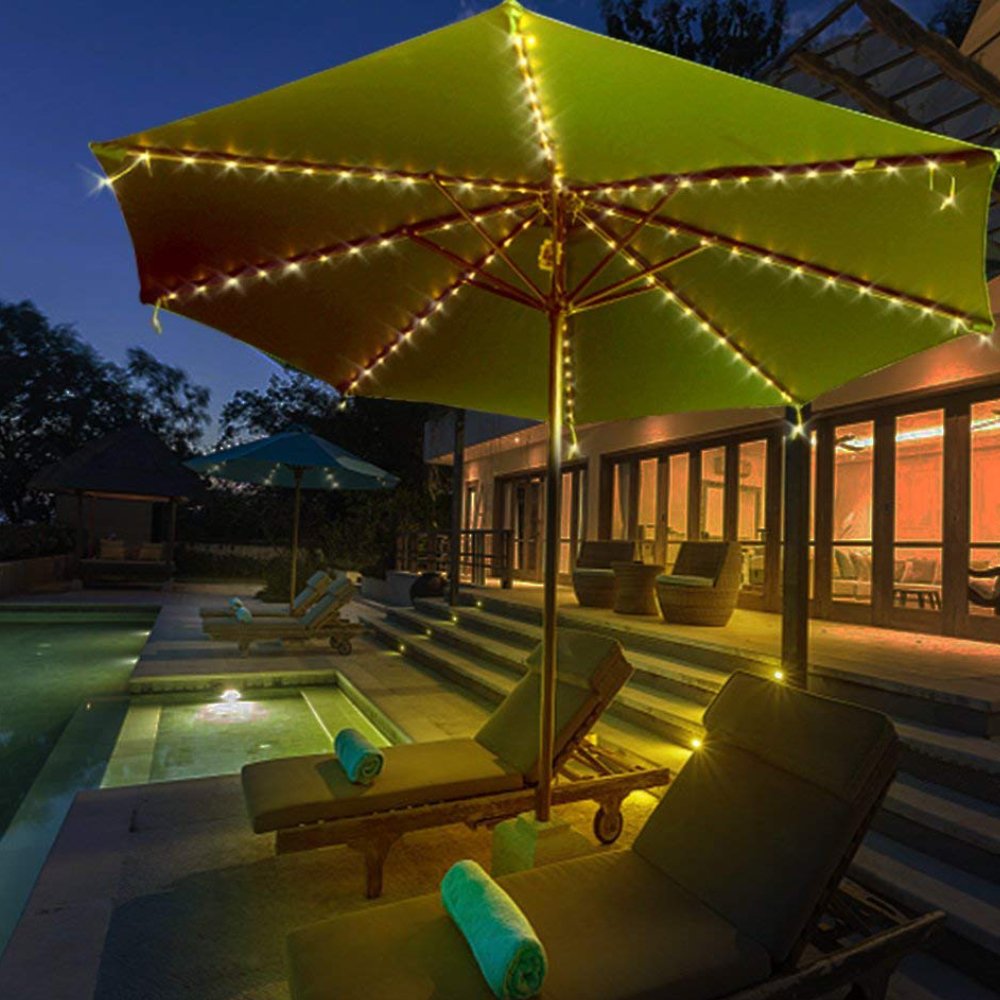 Ywhomal Patio Umbrella Lights 8 Lighting Mode 104 Led String Lights With Remote Control Umbrella Lights Battery Operated Waterproof Outdoor Decor For Patio Umbrellas Outdoor Use Camping Tents Warm White