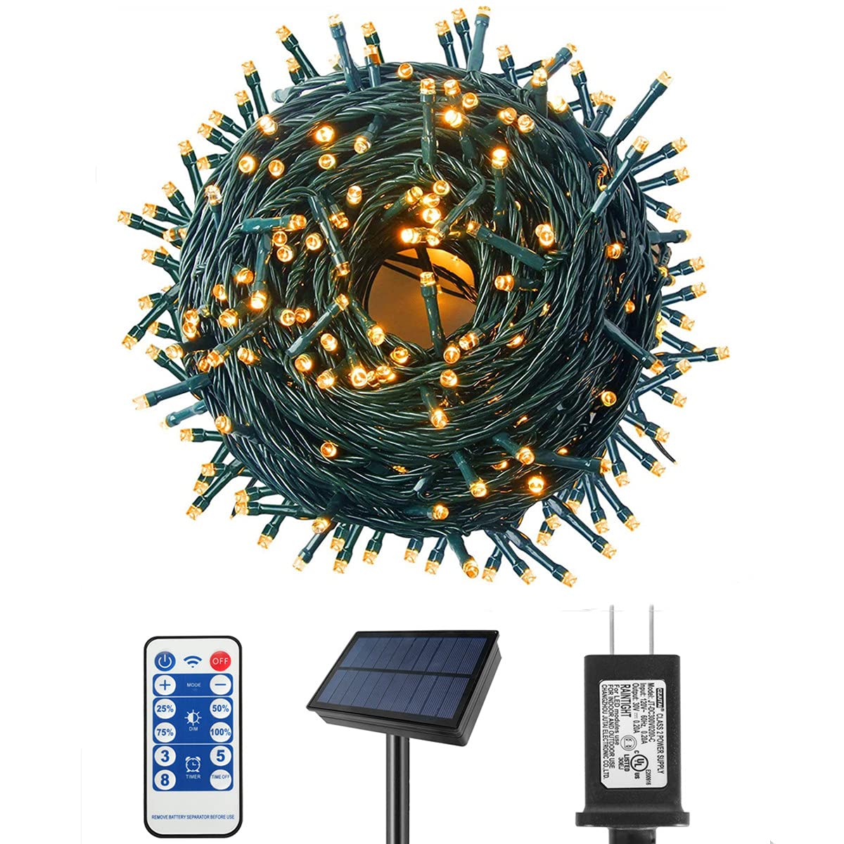 Mzd8391 Solar String Lights Outdoor [Plug In & Solar 2 Power Way], Waterproof 108Ft 300 Led Solar Powered Fairy Lights, 8 Lighting Modes With Timer Solar Tree Lights For Patio, Garden (Warm White)