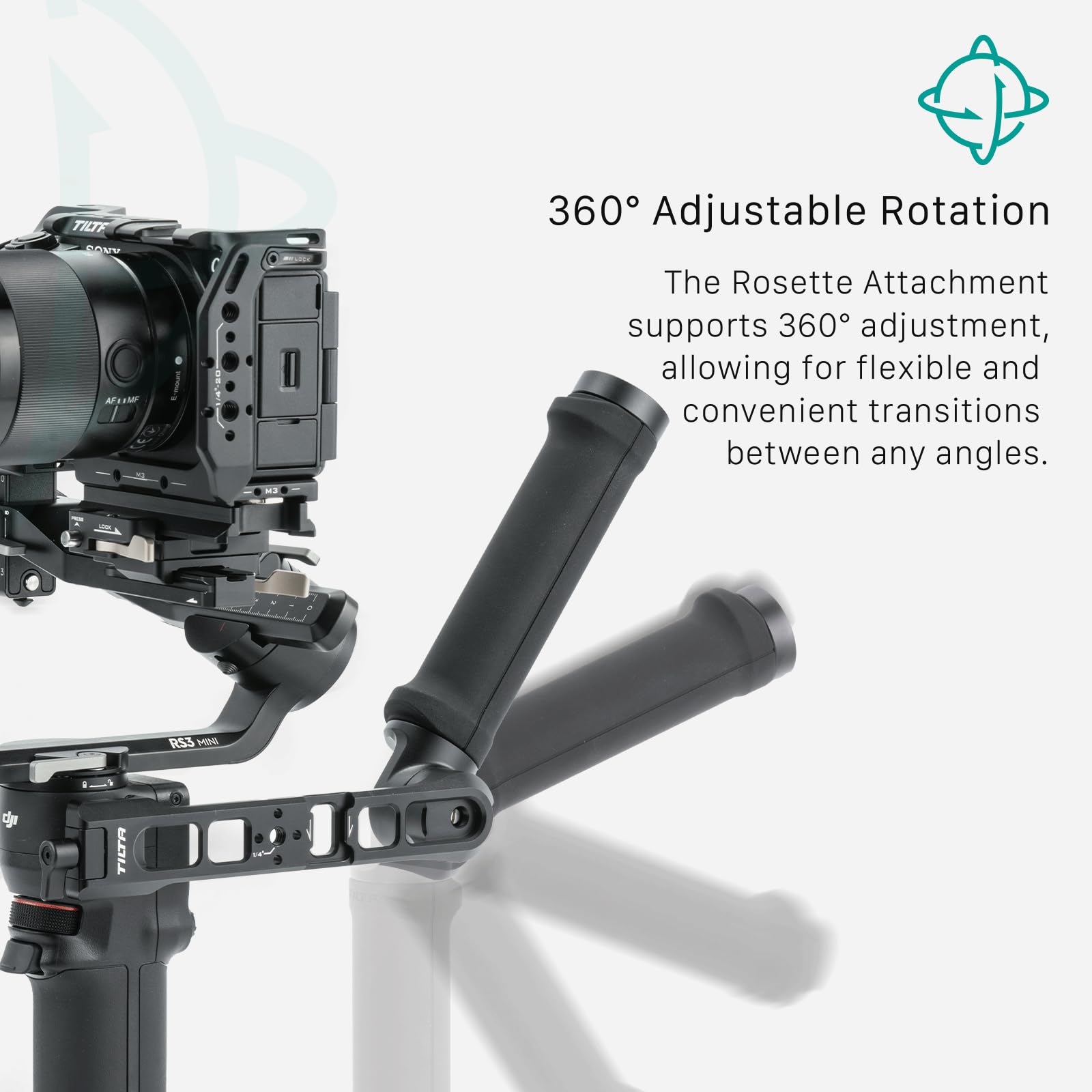Tilta Rear Operating Handle Compatible With Rs3 Mini  Quick Set Up  360 Degrees Adjustable Rotation  Effortless Low Angle Shooting  Lightweight & Durable  Tga-Rs3M-Roh
