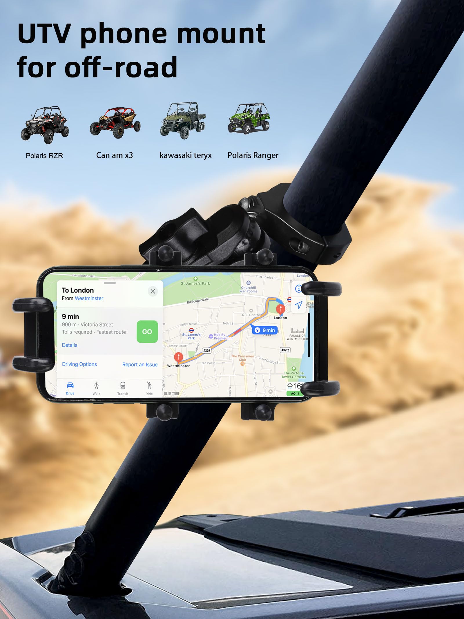 Zidiyoruo Anti-Vibration Utv Phone Mount Heavy Duty, Full Protection Sxs Phone Holder With Aluminum Bracket Fit For 1.75-2" Roll Cage, Adjustable Utv Cell Phone Holder Holds 4.7-7.1" Phones