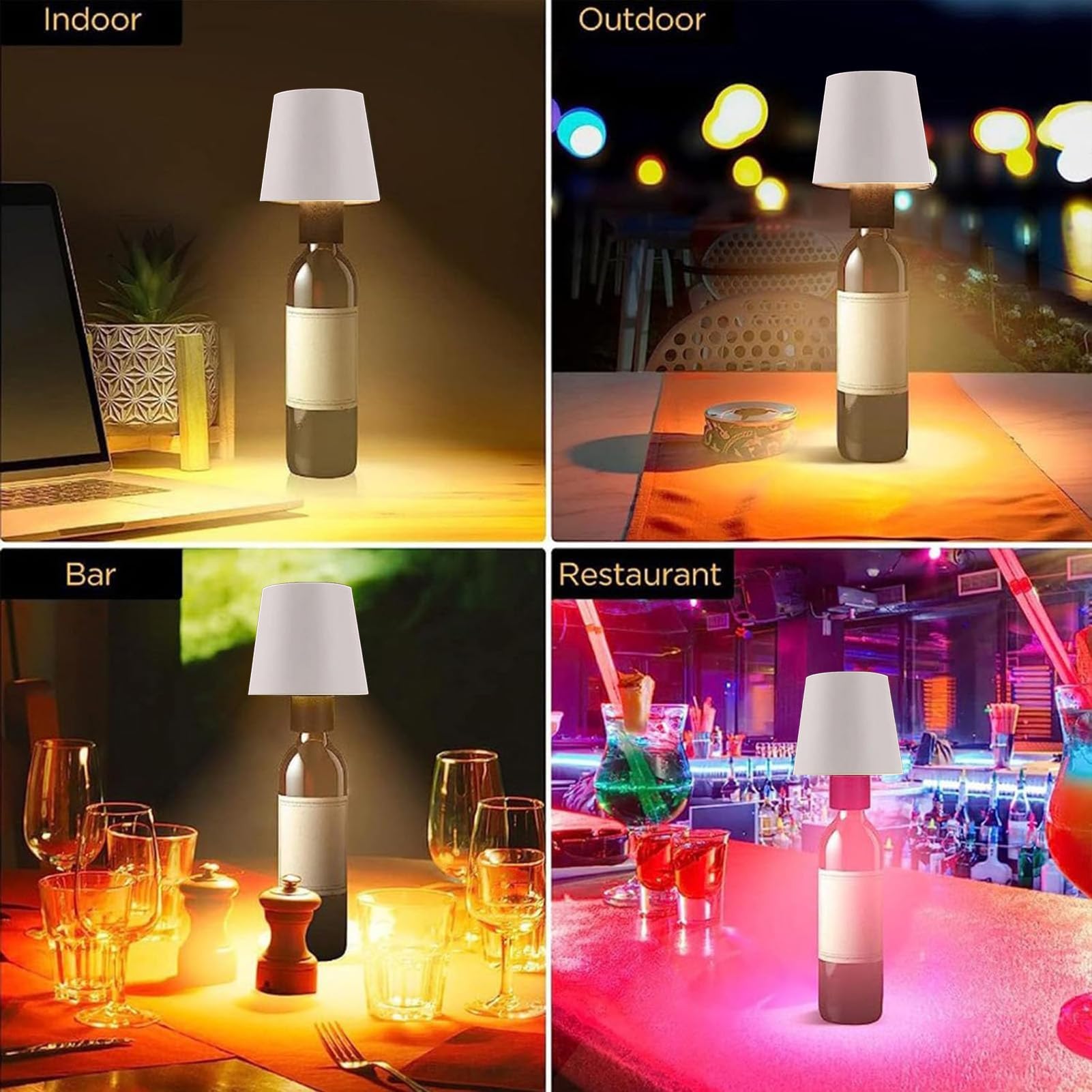 Mteawl Wireless Portable Led Desk Lamp, 1800Mah Rechargeable Touch Led Wine Bottle Lamp With Rgb Breathing Light For Bars Restaurants (White-Rgb)