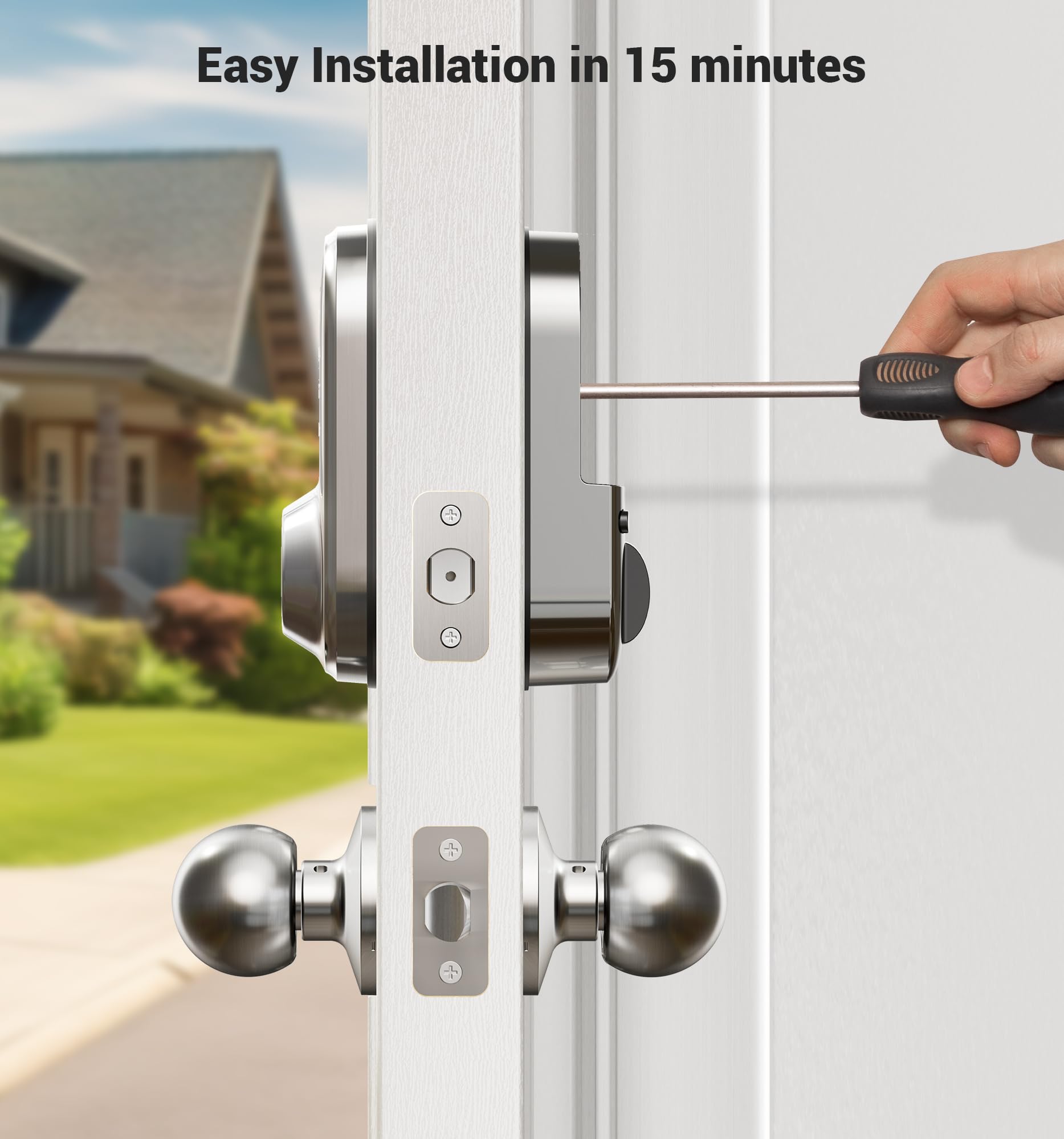 Veise Rz06C Smart Locks For Front Door, 2 Knob Handle Set, Keyless Entry Deadbolt, App Control, Electronic Touchscreen Digital Keypad, Auto Lock, Easy Installation, Ip54 Waterproof, Satin Nickel