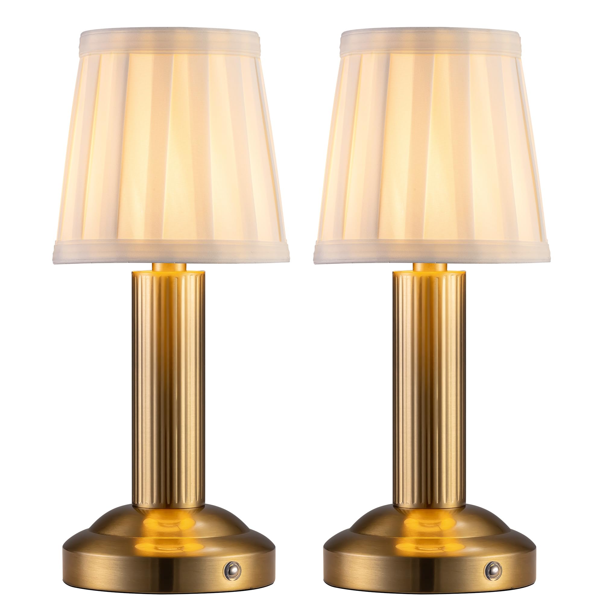 Newsee Mini Cordless Table Lamp 2 Pack - 11.4" Stepless Dimmable Touch Lamp With Fabric Shade, Small Led Lamps, 4000Mah Rechargeable Battery Operated Lamps For Dinning Room, Bedroom, Bar (Gold)