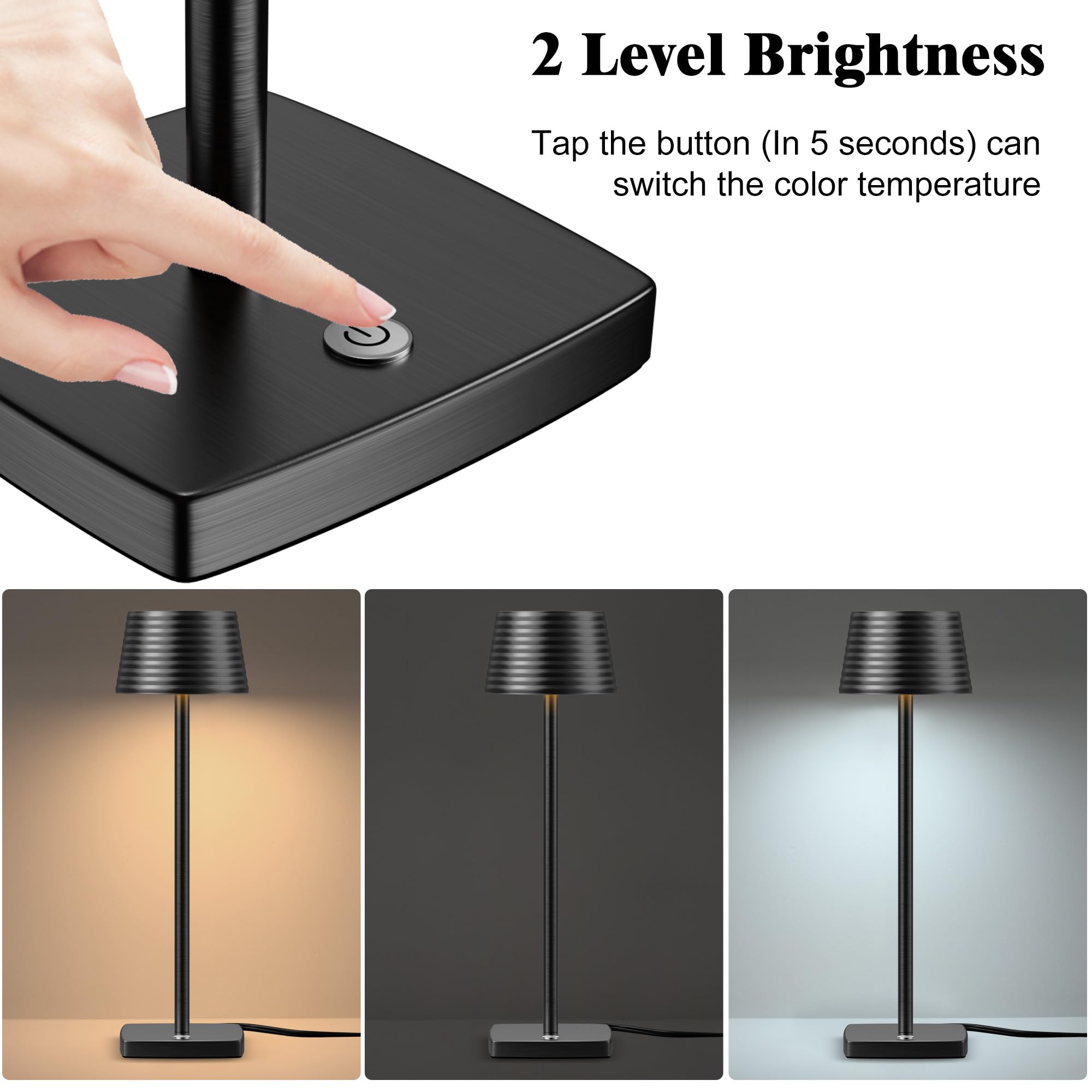 Shangcai Industrial Bedside Table Lamp - 2 Level Brightness Dimmable Led Modern Desk Lamps Nightstand Table Light For Bedroom Living Room Office Black