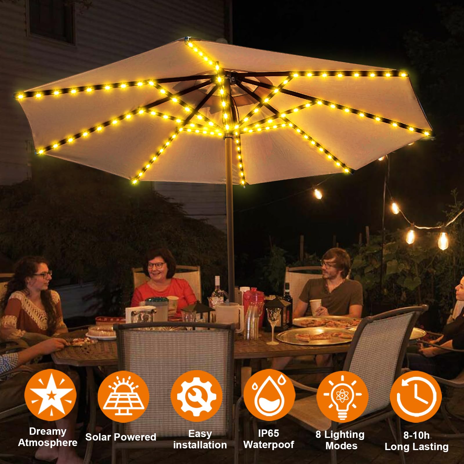 Znycye Solar Umbrella Lights, Patio Umbrella Lights Outdoor With 8 Modes 3V Solar Panel Clip 112 Led Outdoor Waterproof For Beach Deck Garden Camping Tents Party Decoration