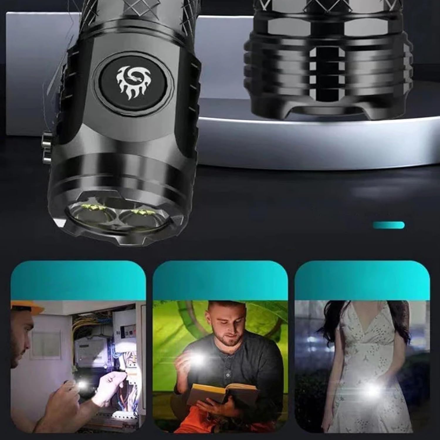 Liucocotos Three-Eyed Monster Mini Flash Super Power Flashlight, German Three Eyed Monster Mini Flashlight, Thumb Sized Flashlight, Original Three Eyed Monster Mini Flashlight With Magnetic Base (Black)
