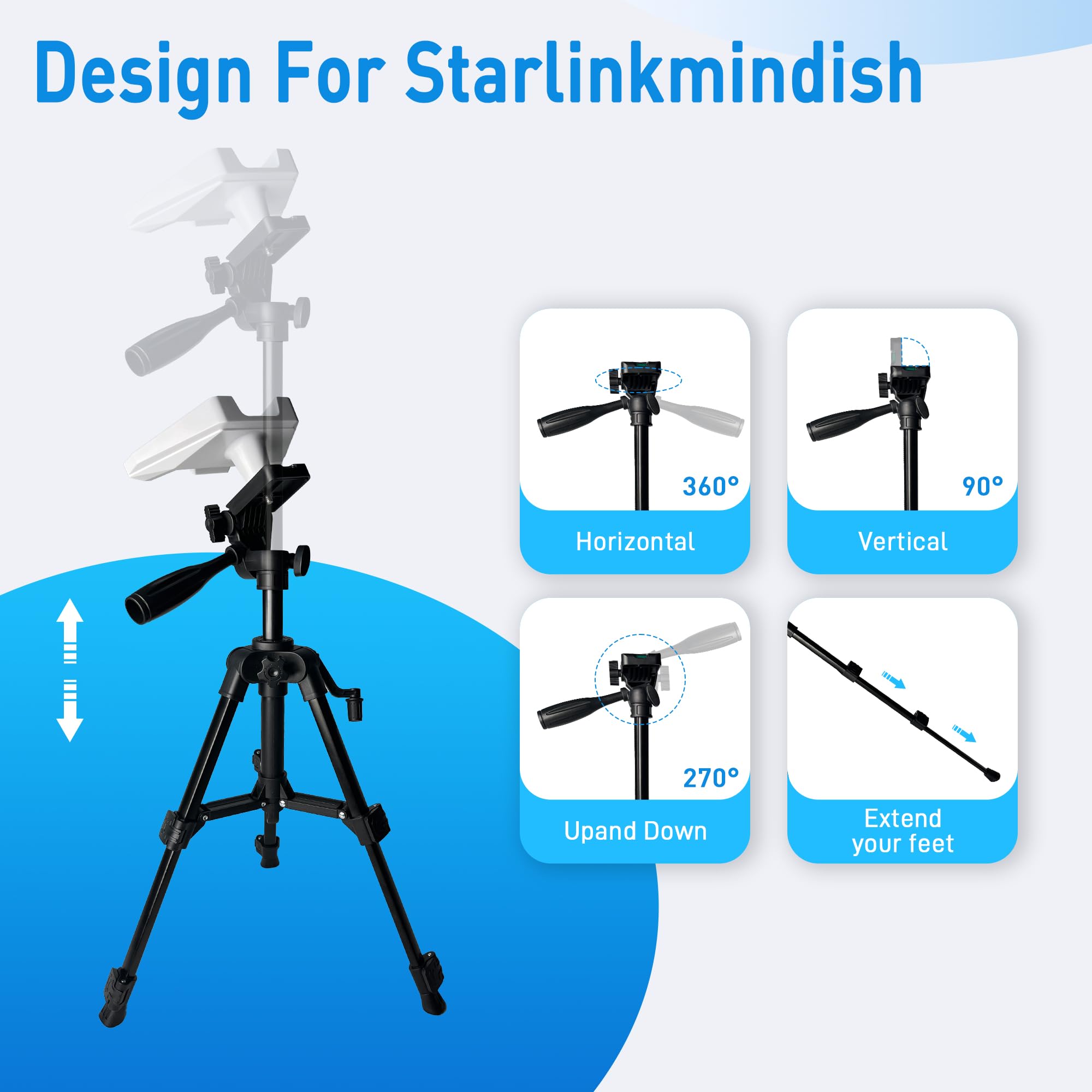 Khfgds Starlink Mini Tripod Mount With Adapter, 3-Level Adjustable Height, 360° Tilt, Compatible With Starlink Mini Stand Mounting Kit