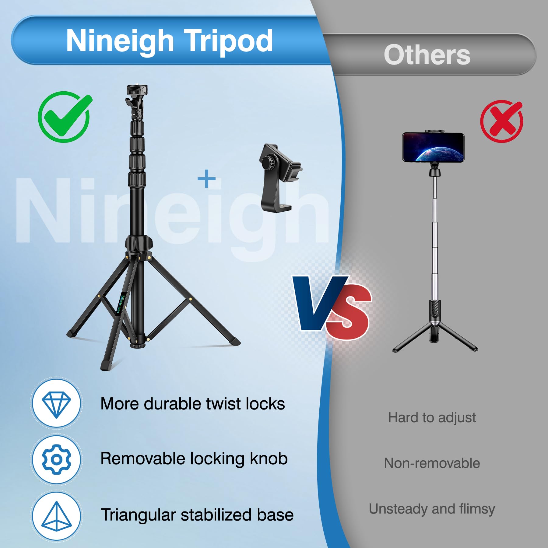 Nineigh 88" Tripod For Iphone, Phone Tripod With Gooseneck And Remote, Portable Cell Phone Tripod Compatible With Smartphone/Camera/Gopro, Iphone Tripod Stand For Video Recording Selfies Vlogging