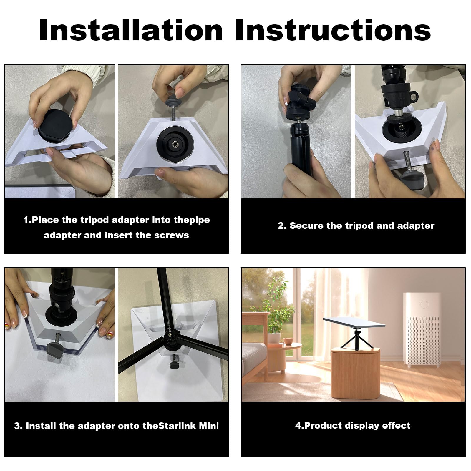 Fiuty For Starlink Mini Tripod Stand With Ball Head And Pipe Adapter, Angle Adjustable Desktop Tabletop Tripod Stand For Starlink Mini, Extra Large Opening Area, Low Profile Design