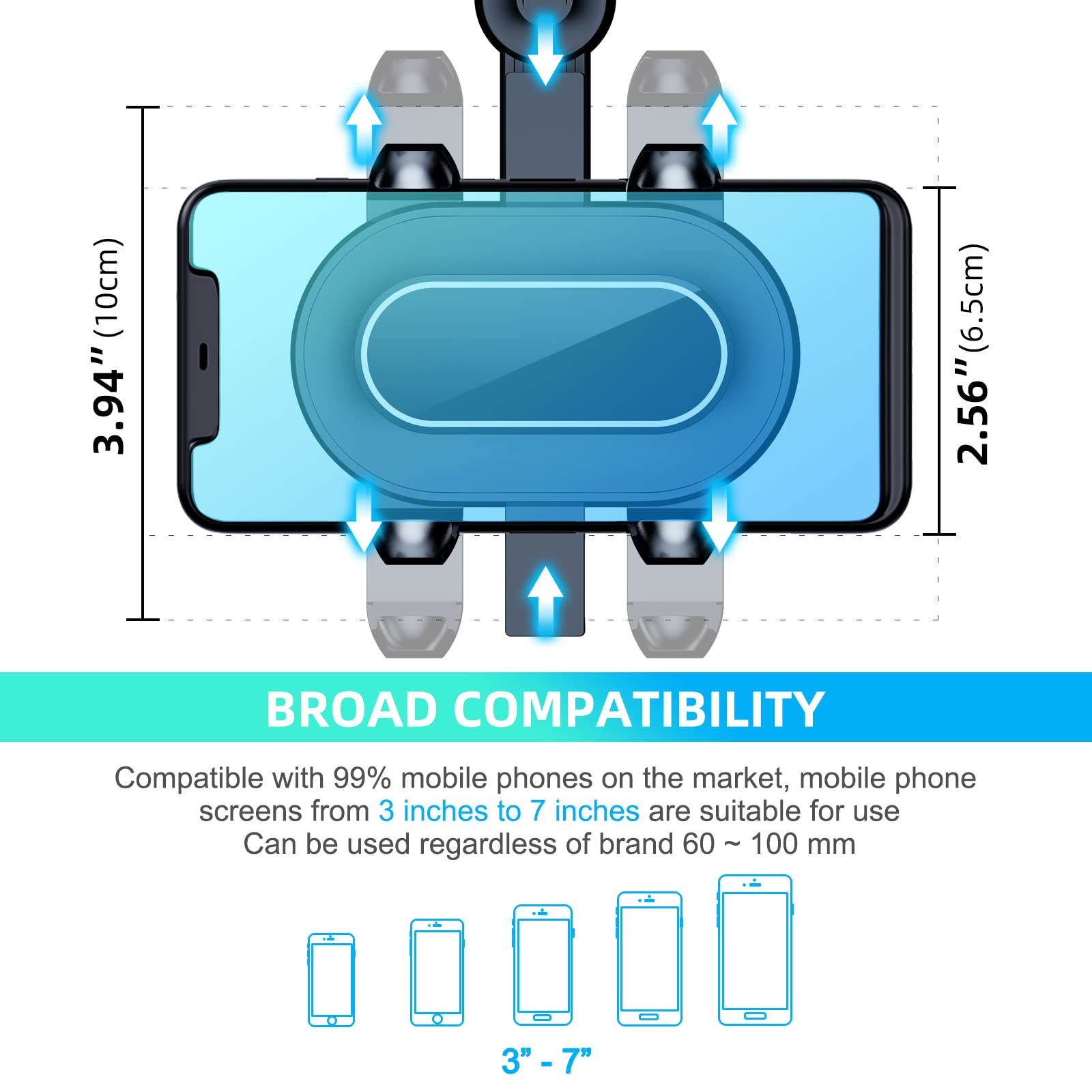 Fonken Phone Mount For Car, 360° Rotatable And Retractable Car Phone Holder Mount  Adjustment Rear View Mirror Phone Holder For Car Universal Rearview Mirror Cell Phone Car Mount Fit For All Smartphones