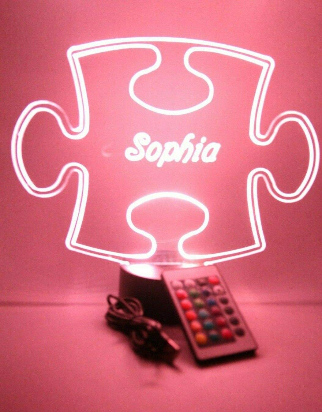 Mirror Mania Puzzle Piece Autism Light Up Lamp Led Personalized Table Lamp - It'S Wow, With Remote, 16 Color Options, Dimmer, Engraved, Great