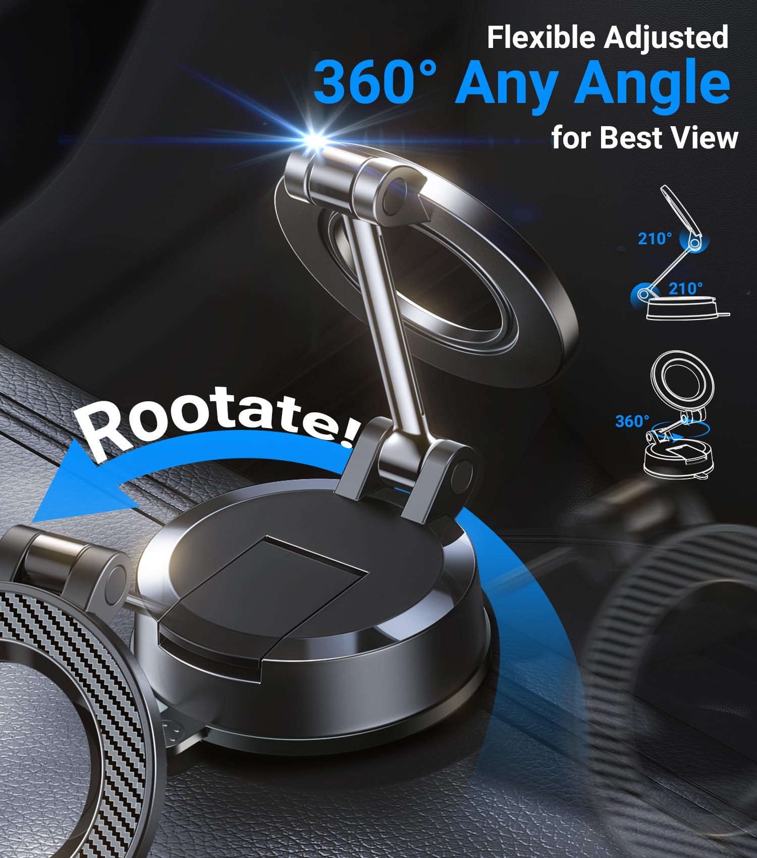 Kaistyle For Magsafe Car Mount【Strongest Suction】Suction Cup Magnetic Phone Holder For Car Phone Holder Mount【360° Adjustable】Foldable Cell Phone Holders For Your Car Truck For Iphone 16 15 14 13 12