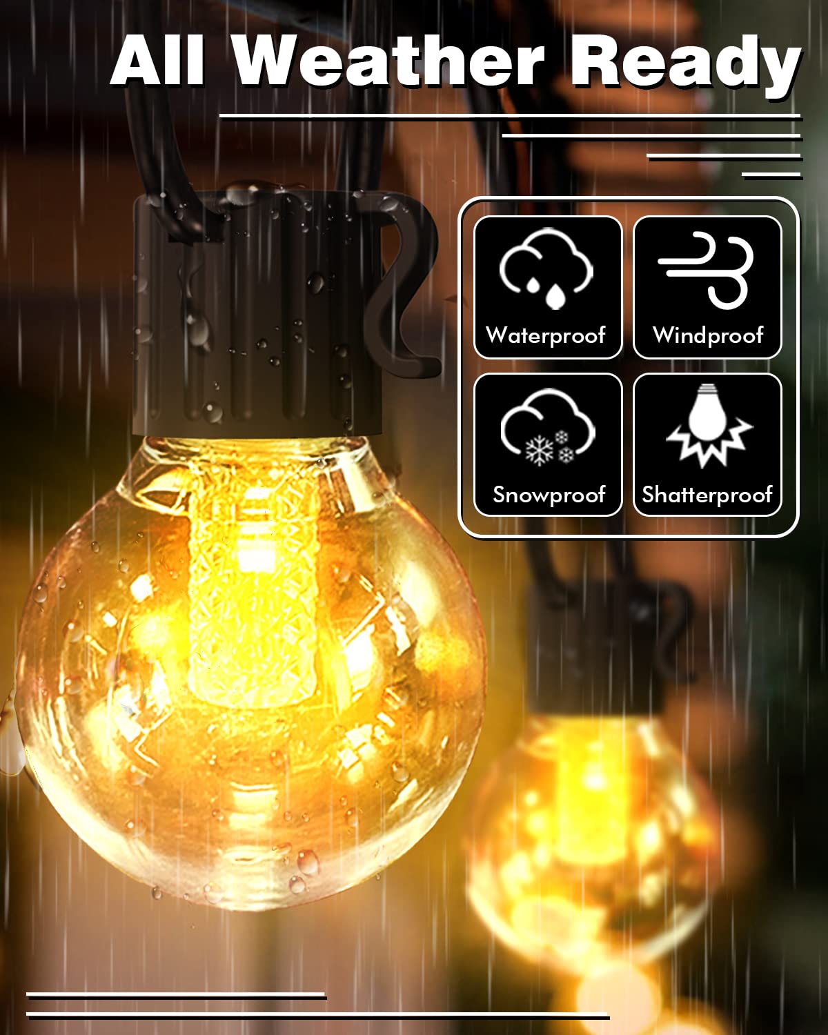 cube Outdoor String Lights With Remote, G40 Globe String Lights, 49Ft Dimmable Patio Lights With 50 Led Bubls,4 Modes, Timer, Waterproof Outdoor Lighted For Yard