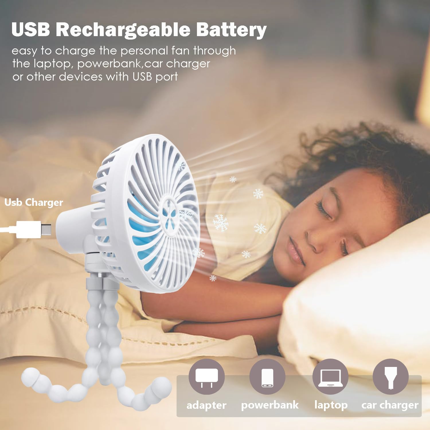 Run Helix Portable Stroller Fan, Battery Operated Mini Personal Fan, Handheld Clip On For Baby