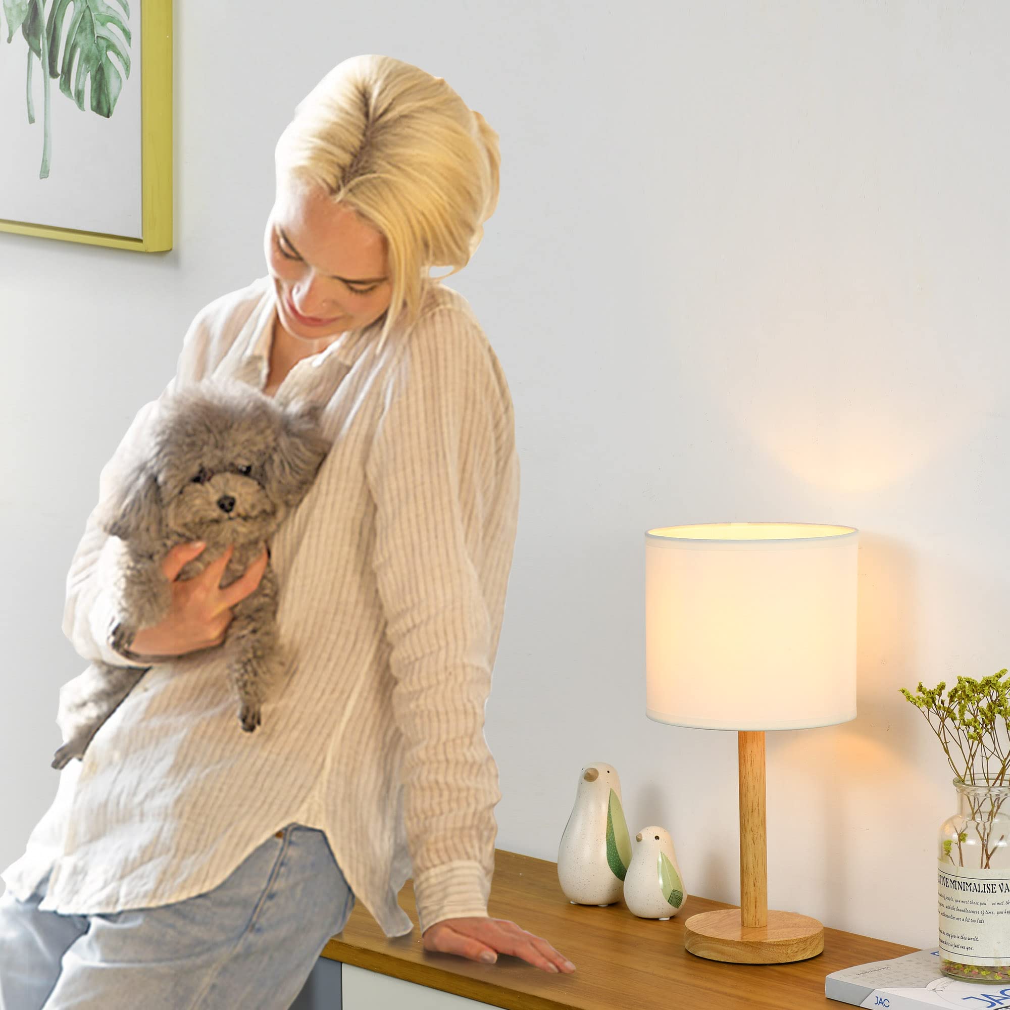 Lampwell Tubo Wood Table Lamp For Living Room And Bedroom, Farmhouse, Kids, Night, 7.09H14.57In, Off White Small Lamp