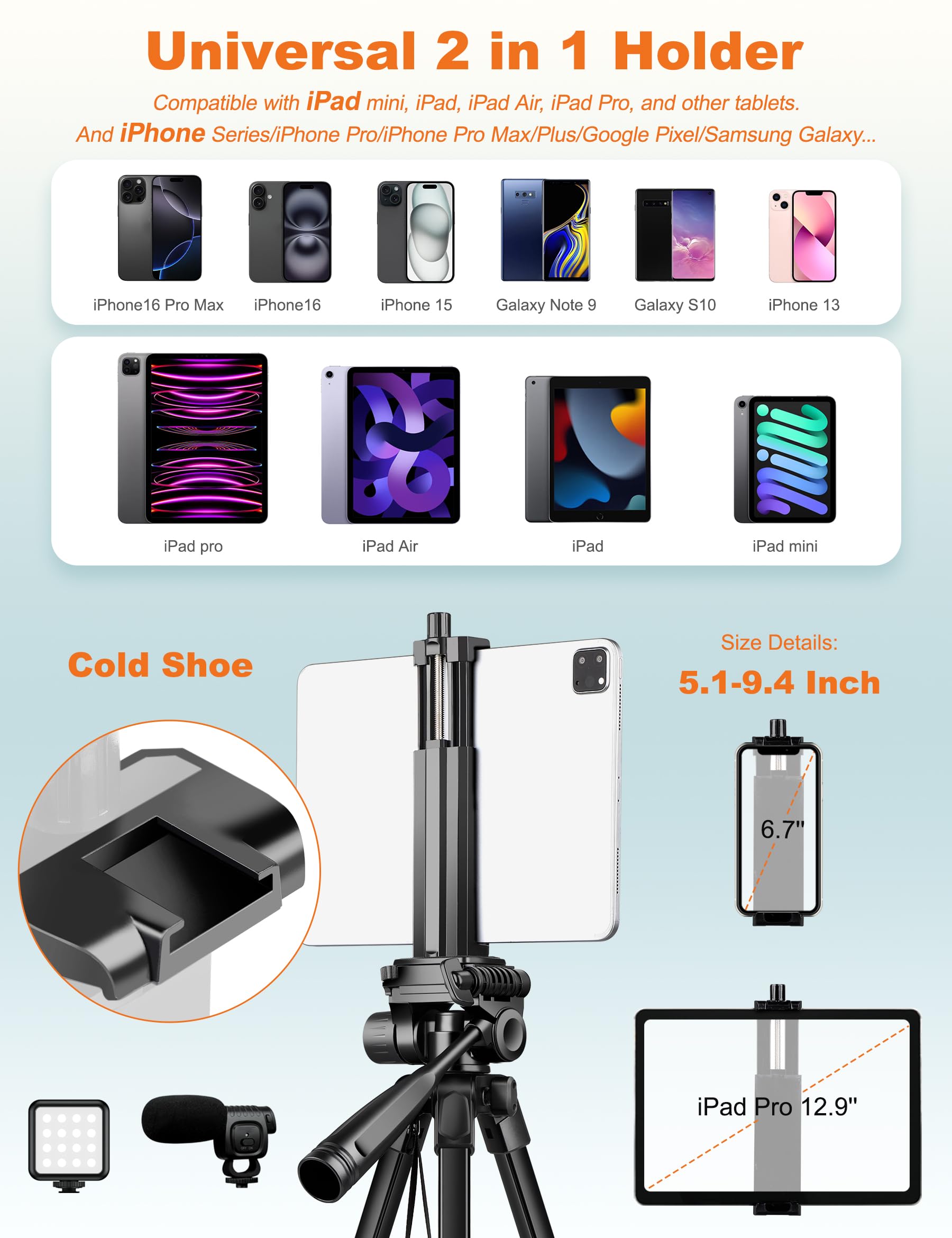 Joilcan Phone Tripod Stand, 68" Tripod For Ipad Iphone Tablet With Remote Universal Holder Carry Bag, Travel Aluminum Tripod For Video Recording Photos Vlogging Compatible With Ipad Pro Iphone Camera