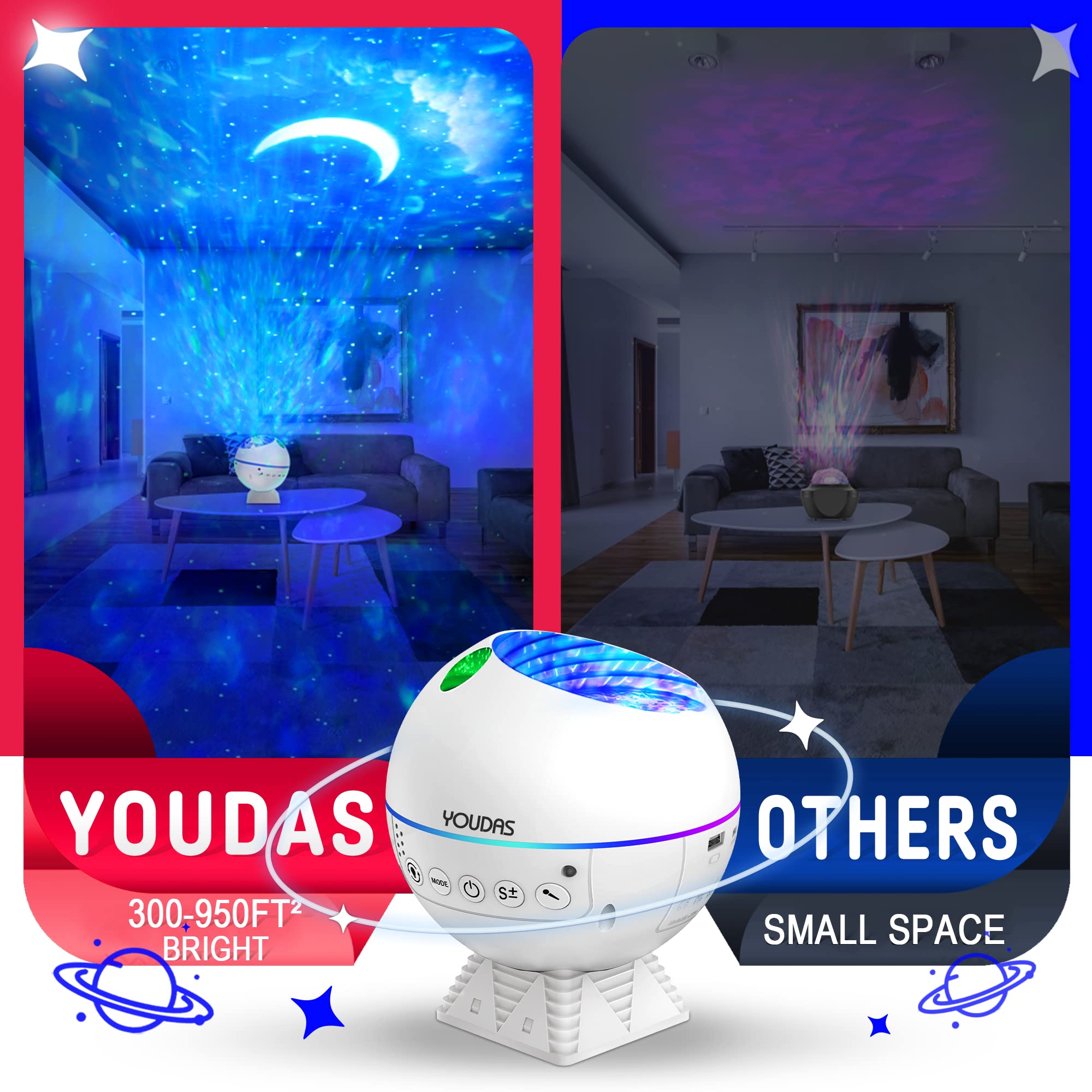 Youdas Star Projector Galaxy Light With 43 Colors, Moon & Nebula Night Light, Bluetooth Speaker, Timer & Remote, Galaxy Projector For Bedroom, Ideal  For Kids, Adults,Christmas & Birthdays