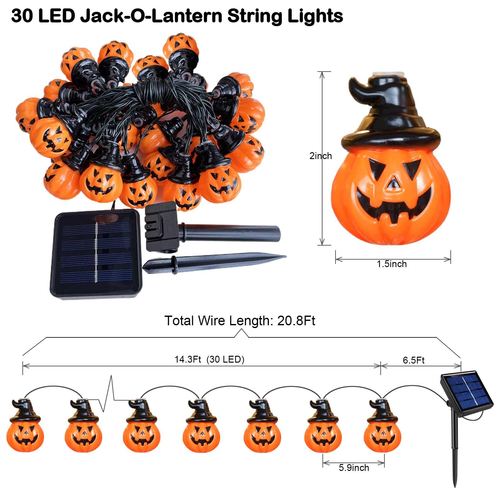 Abkshine Solar Pumpkin Lights - Spooky String Lights For Outdoor Halloween Decor, Porch, Camper, Tree