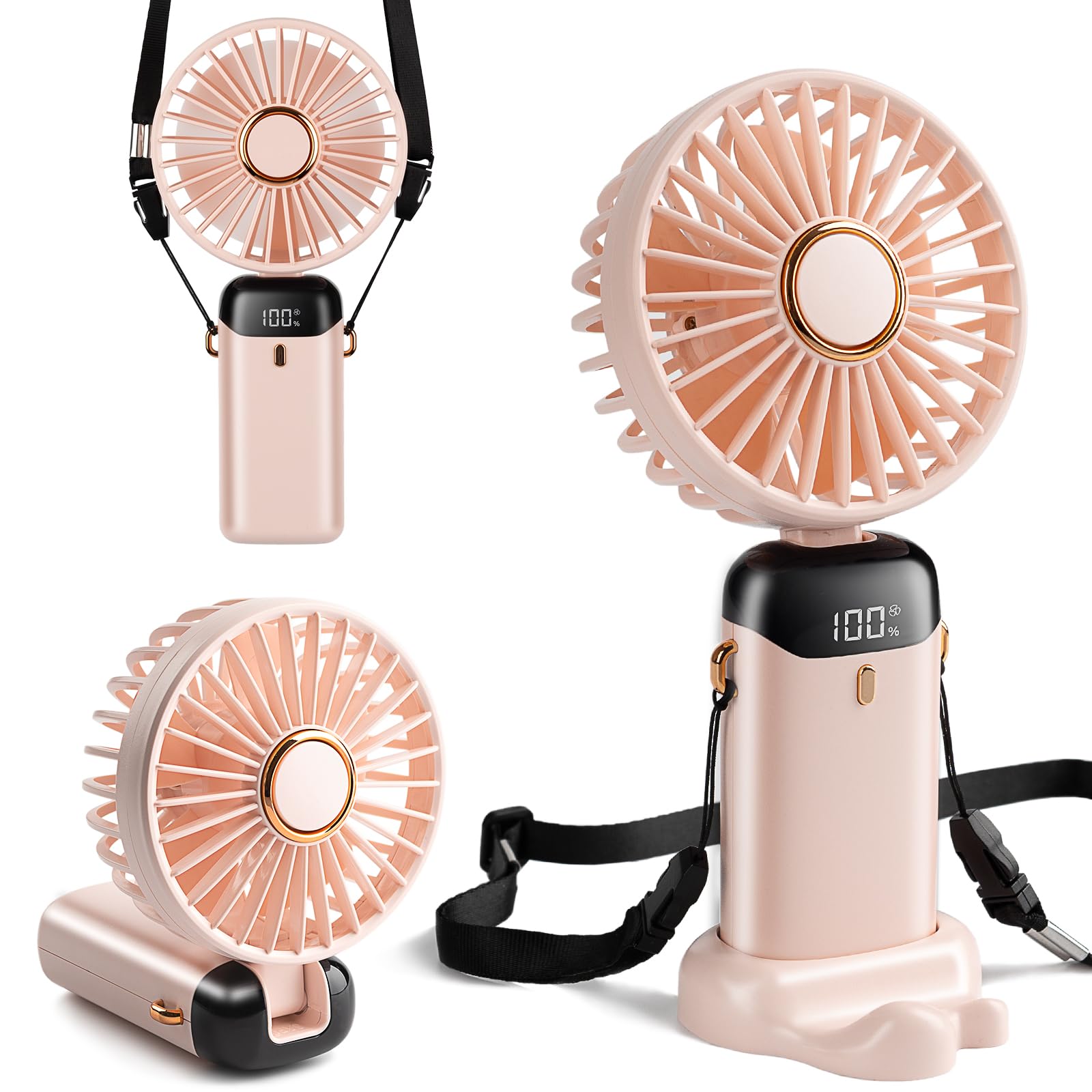Mini Handheld Fan - 4000Mah Type-C Rechargeable, 5 Speed Adjustable, 90° Foldable & 3-In-1 - Koospark