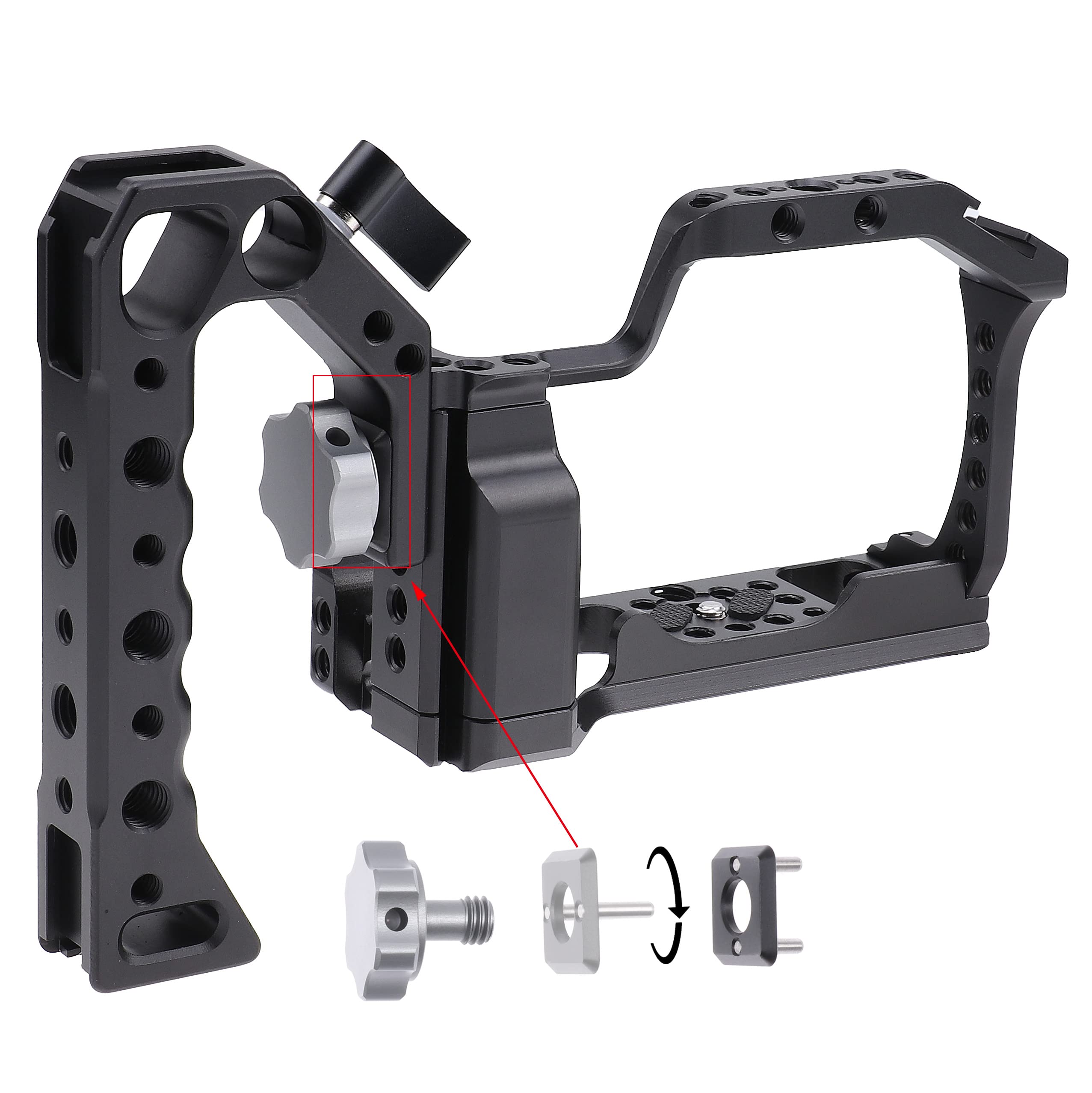 Focusfoto Camera Cage +Top/Side Handle Grip Kit, Aluminium Alloy Video Filmmaking Stabilizer Rig With Cold Shoe And 1/4" 3/8" Screw Mouting For Canon Eos M50 Mark Ii/M50/M5 Mirrorless Camera