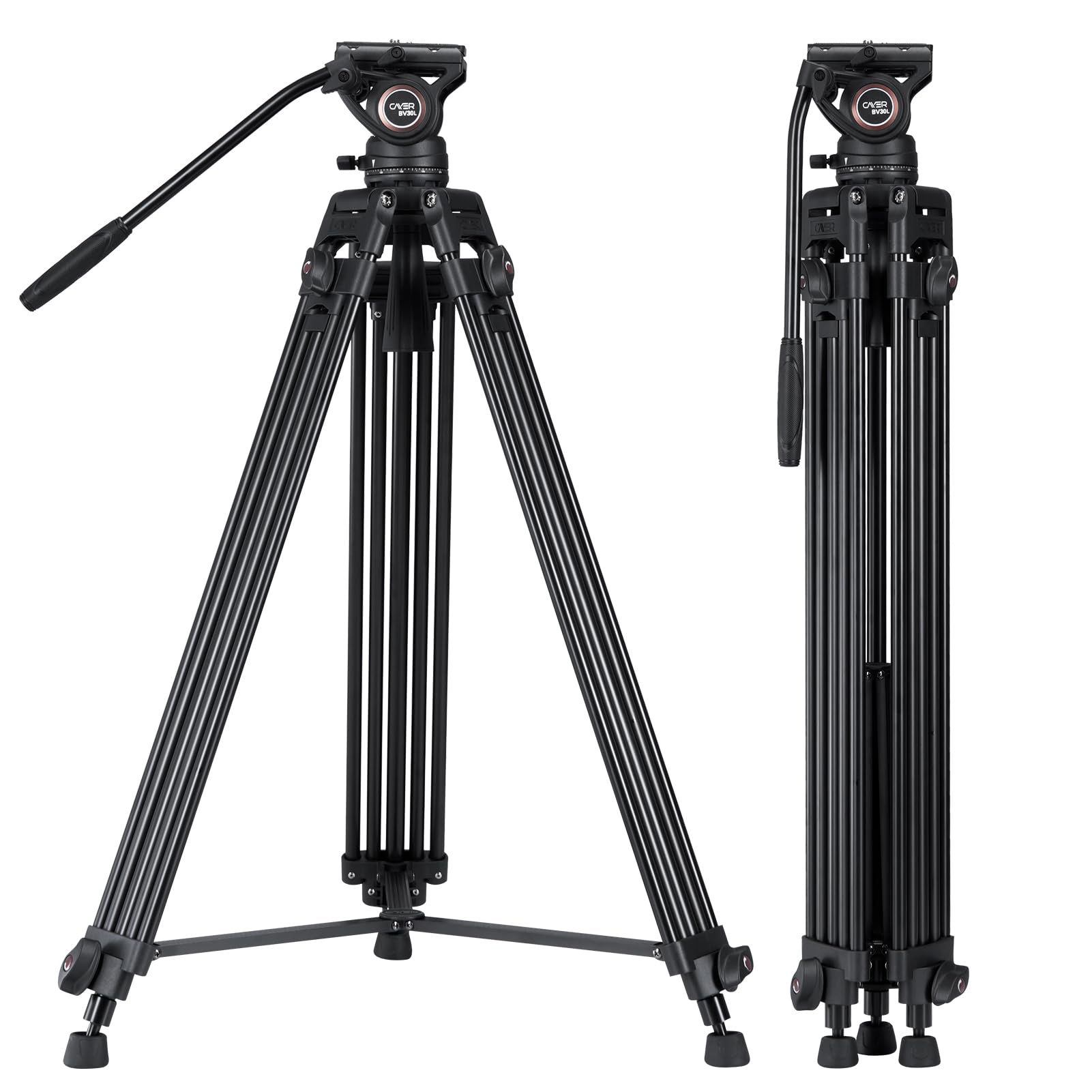 Cayer Bv30L Video Tripod System, 72" Heavy Duty Aluminum Twin Tube Tripod With K3 Fluid Head, 75Mm Flat Base, Max Load 13.2Lbs, For Dslr Cameras, Camcorders, Includes 2 Quick Release Plates