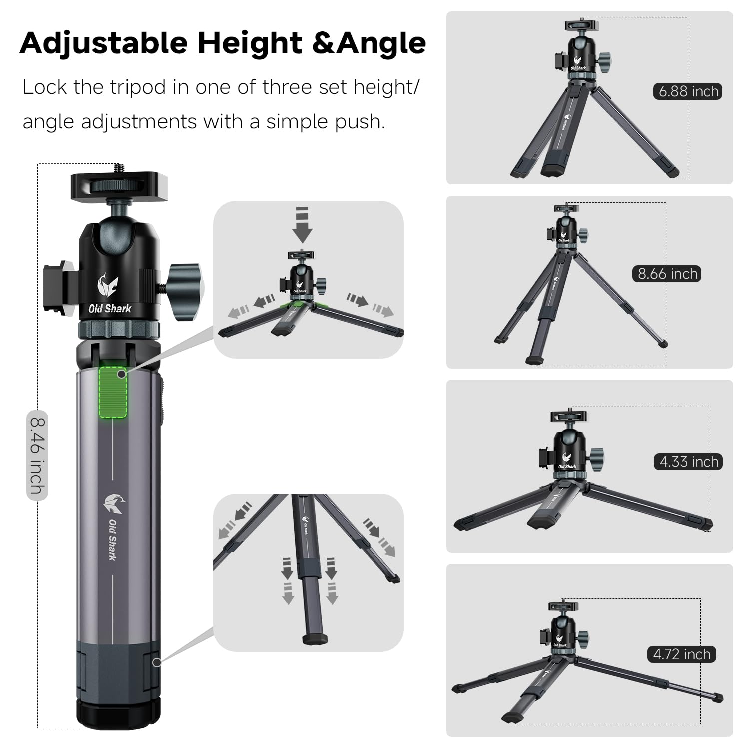 Oldshark Portable Mini Tripod For Camera, Extendable Aluminum Alloy Table Tripod With 360 Ball Head, Phone Holder, Supports Dslr Cameras, Projectors, Load Up To 11Lbs/5Kg