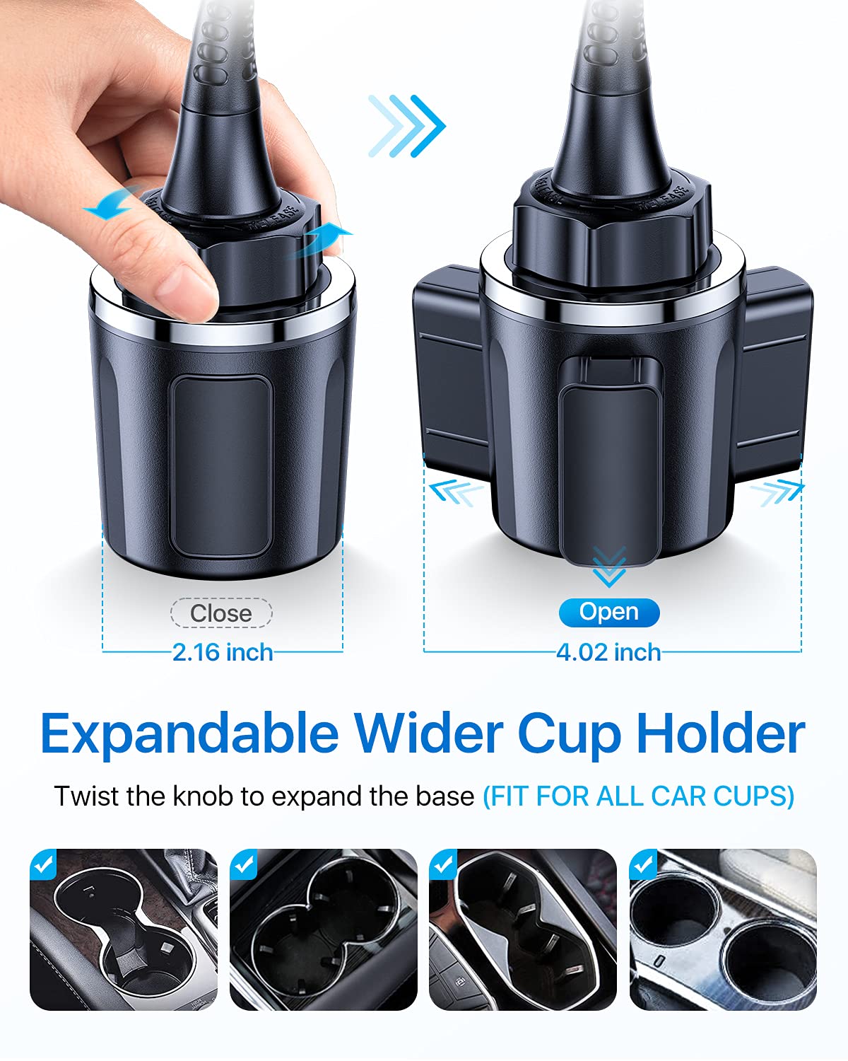 Danmus  Car Cup Holder Phone Mount With Extendable Base, [15-In Adjustable Long Gooseneck] [Military-Grade] Car Truck Mount Compatible With Iphone 15 14 13 12 Pro Max Samsung S23 All
