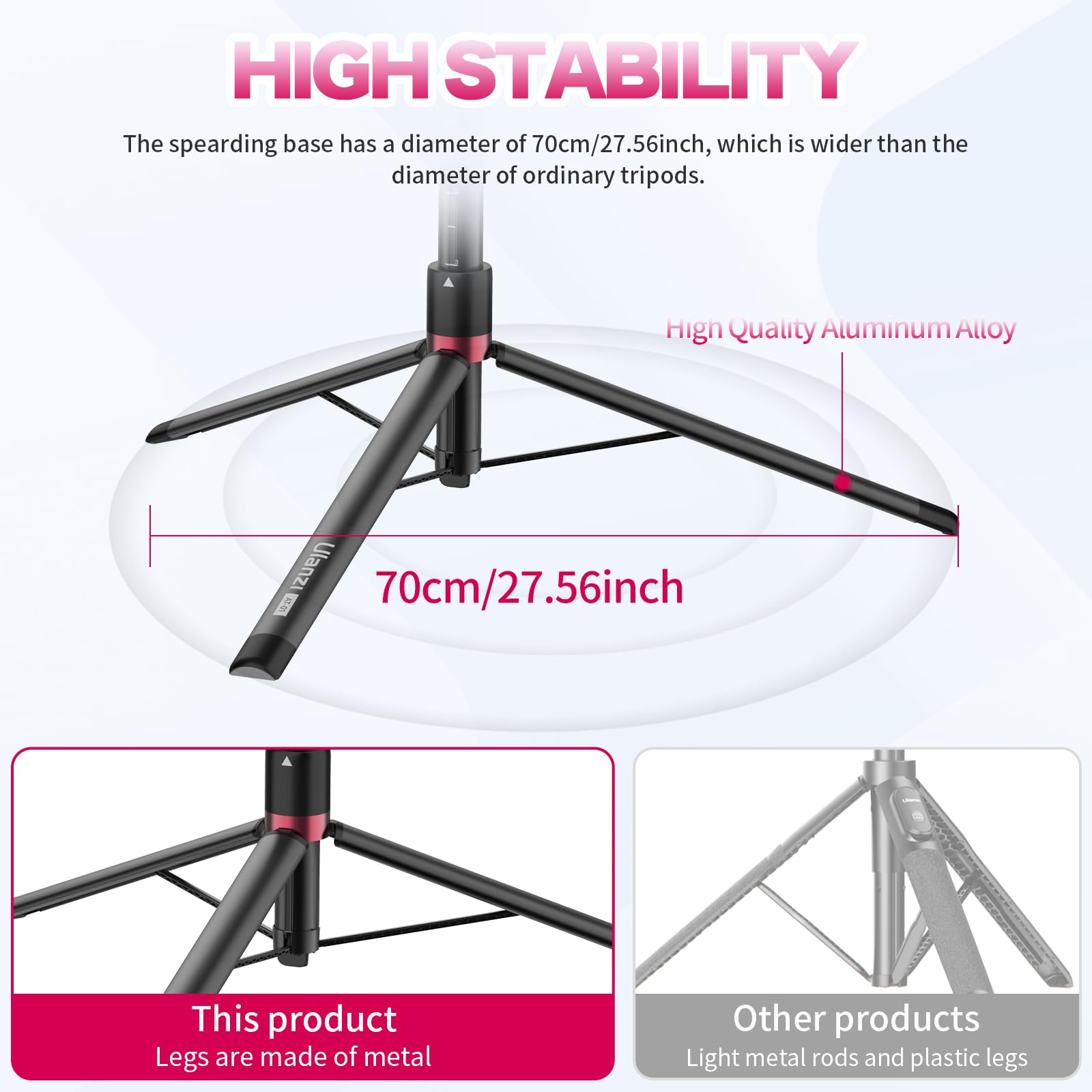 Ulanzi At-01 Extendable Light Stand Tripod, 59" Portable Vlog Camera Tripod Stand, Aluminum Camera Tripod For Camera Video Light Smartphone, Lightweight For Travel