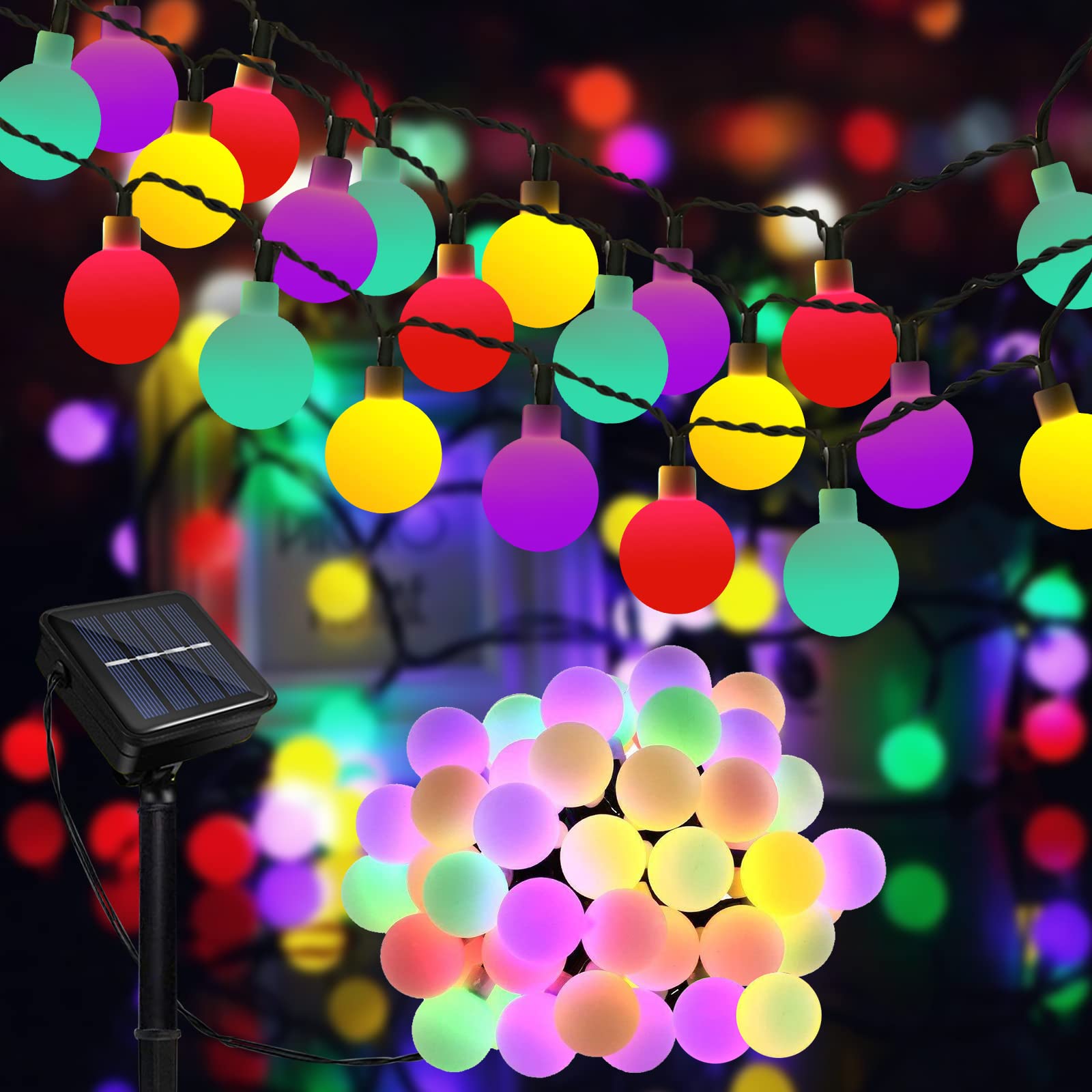 Micacorn Solar String Light Garden, Solar Globe Fairy Lights 23Ft 8 Modes 50 Led Waterproof Ball Solar Powered Lights For Garden Christmas Outdoor Wedding Festival Party Decoration