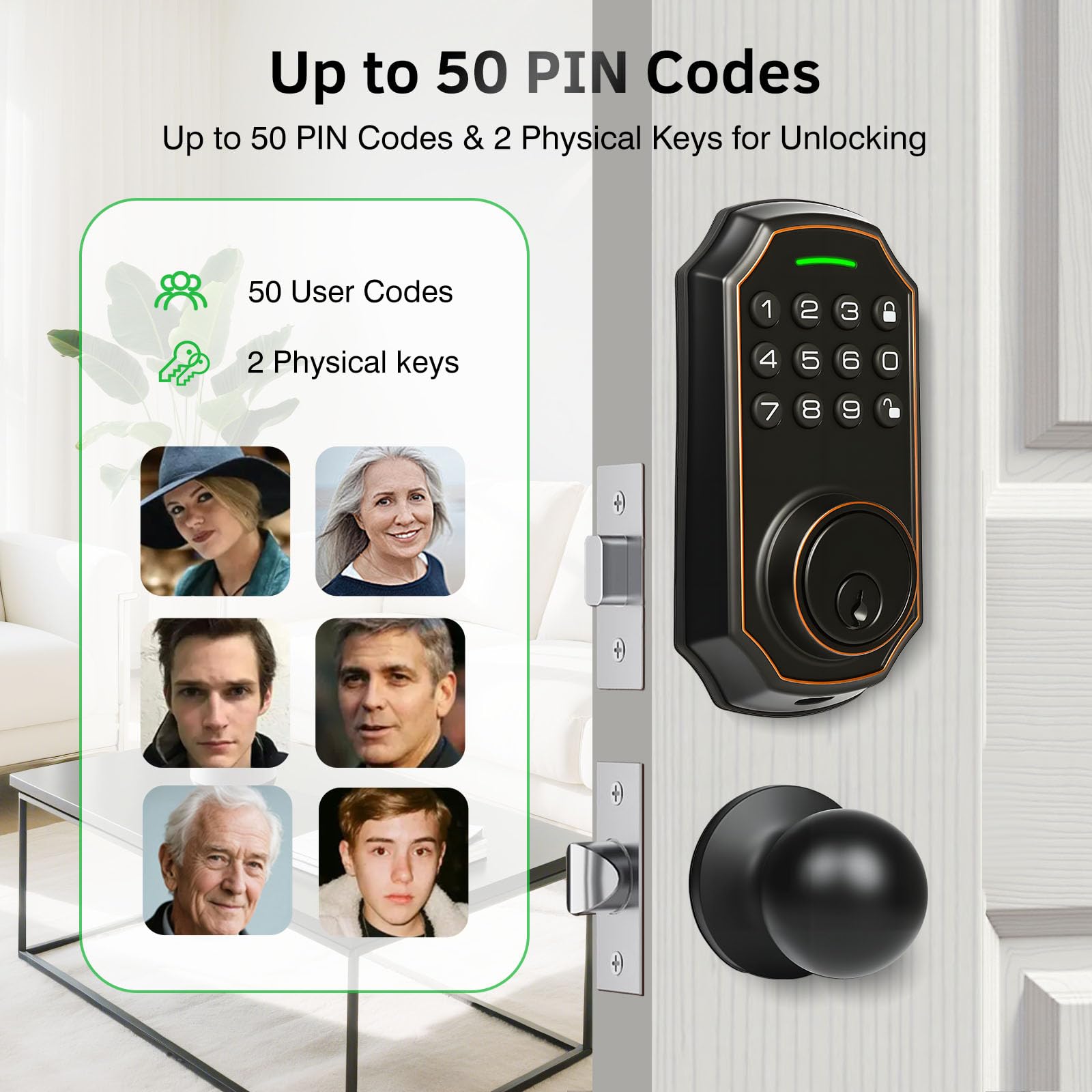 Subpot Smart Keyless Entry Door Lock With 2 Knobs,Front Door Lock Handle Set,Electronic Digital Keypad Deadbolt,Auto Lock,50 User Codes,Voice Prompts,Anti-Peeking Password,Home, Apartment,Satin Nickel